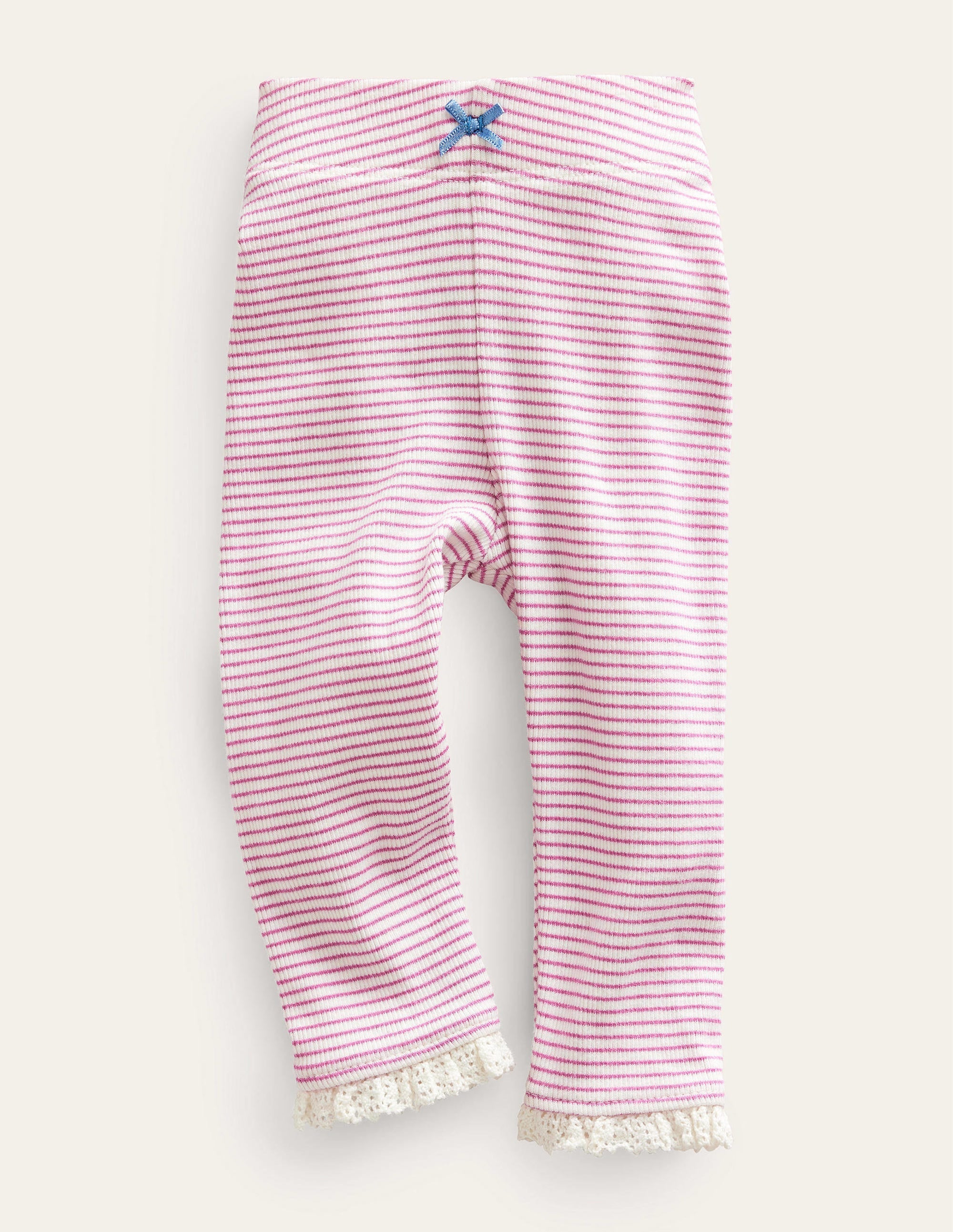 Ribbed Lace Leggings-Ivory/Pink - Image 1