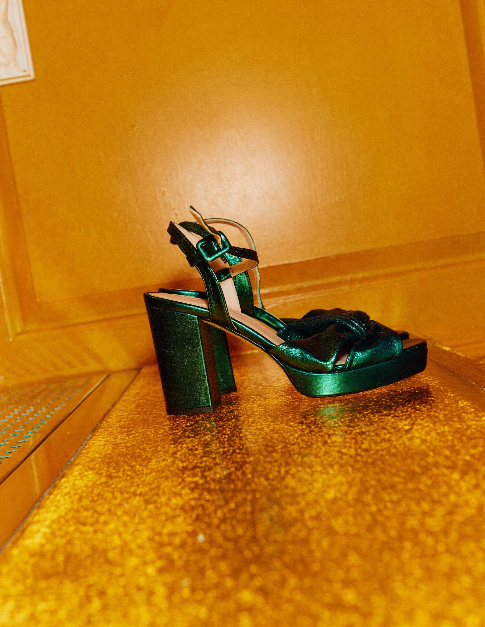 Twist-Front Heeled Platforms-Winter Green Metallic Leather-5
