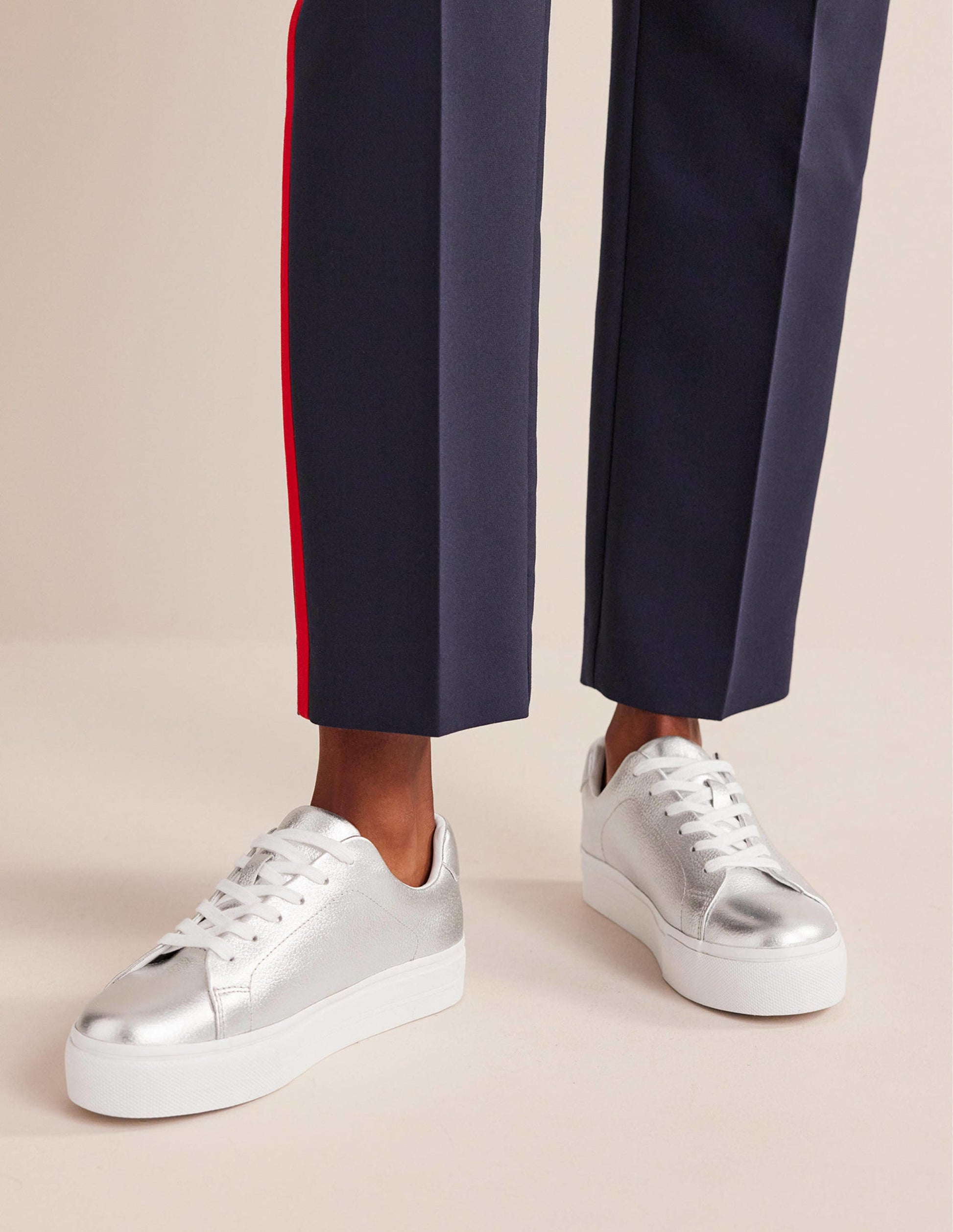 Flatform Trainers-Silver Tumbled Leather-1
