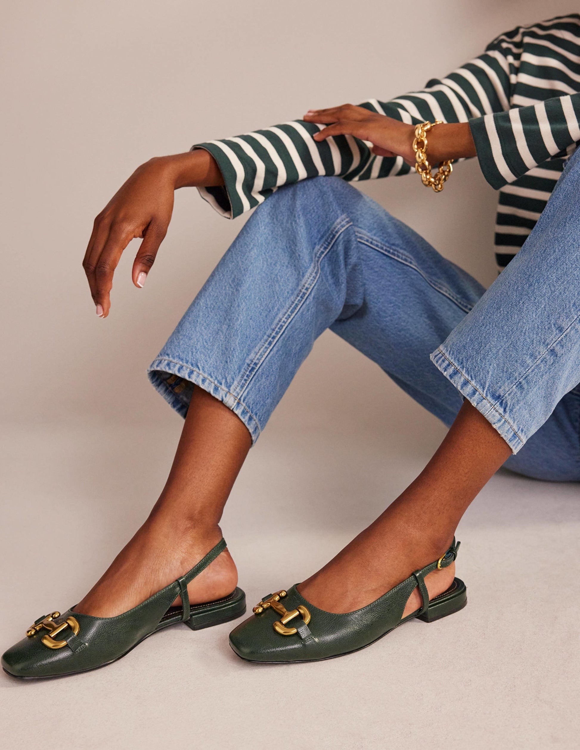 Iris Snaffle Slingback Flats-Winter Green Leather-1