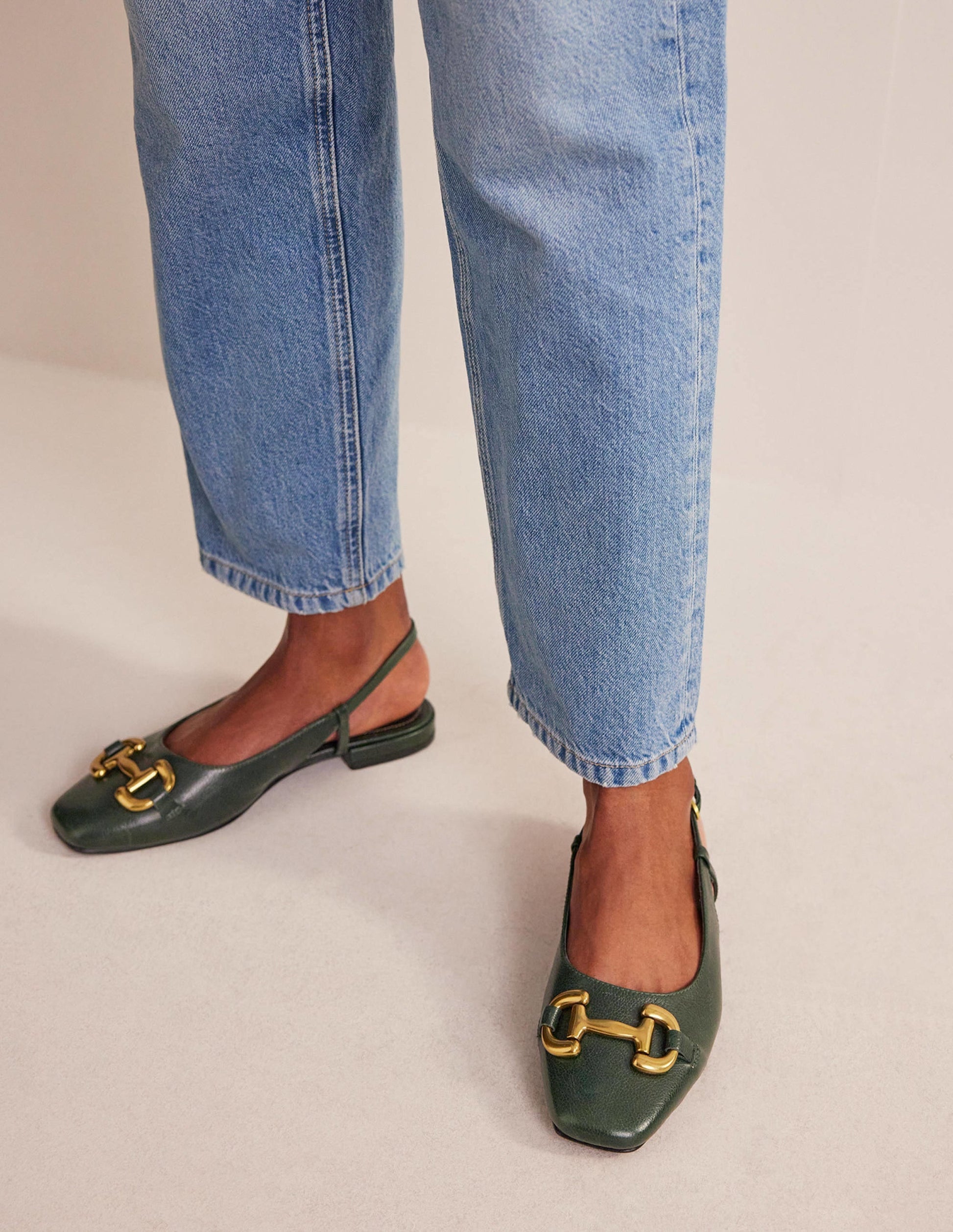 Iris Snaffle Slingback Flats-Winter Green Leather-2