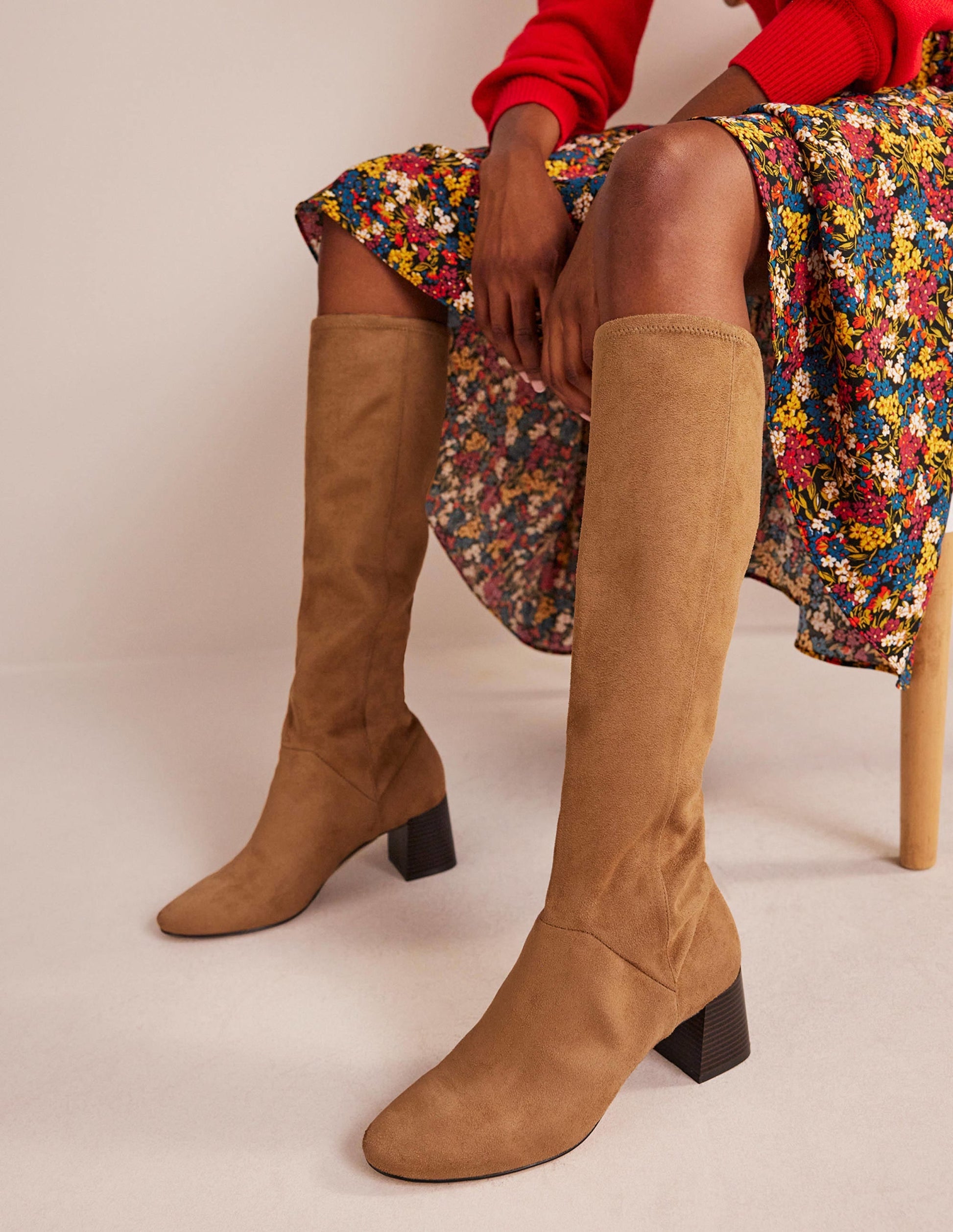 Cara Heeled Stretch Knee Boots-Acorn-4