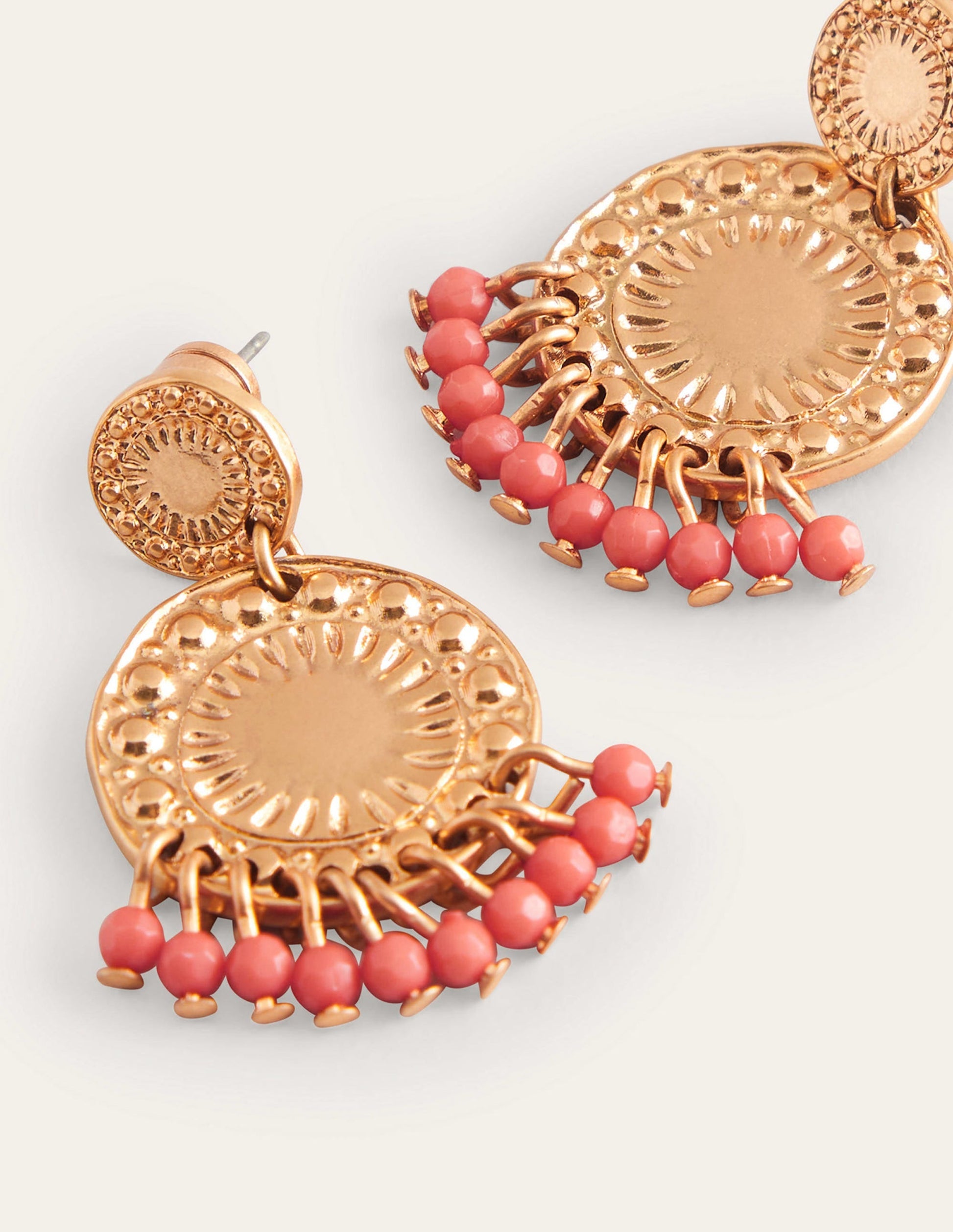 Beaded Coin Earrings-Pink-3