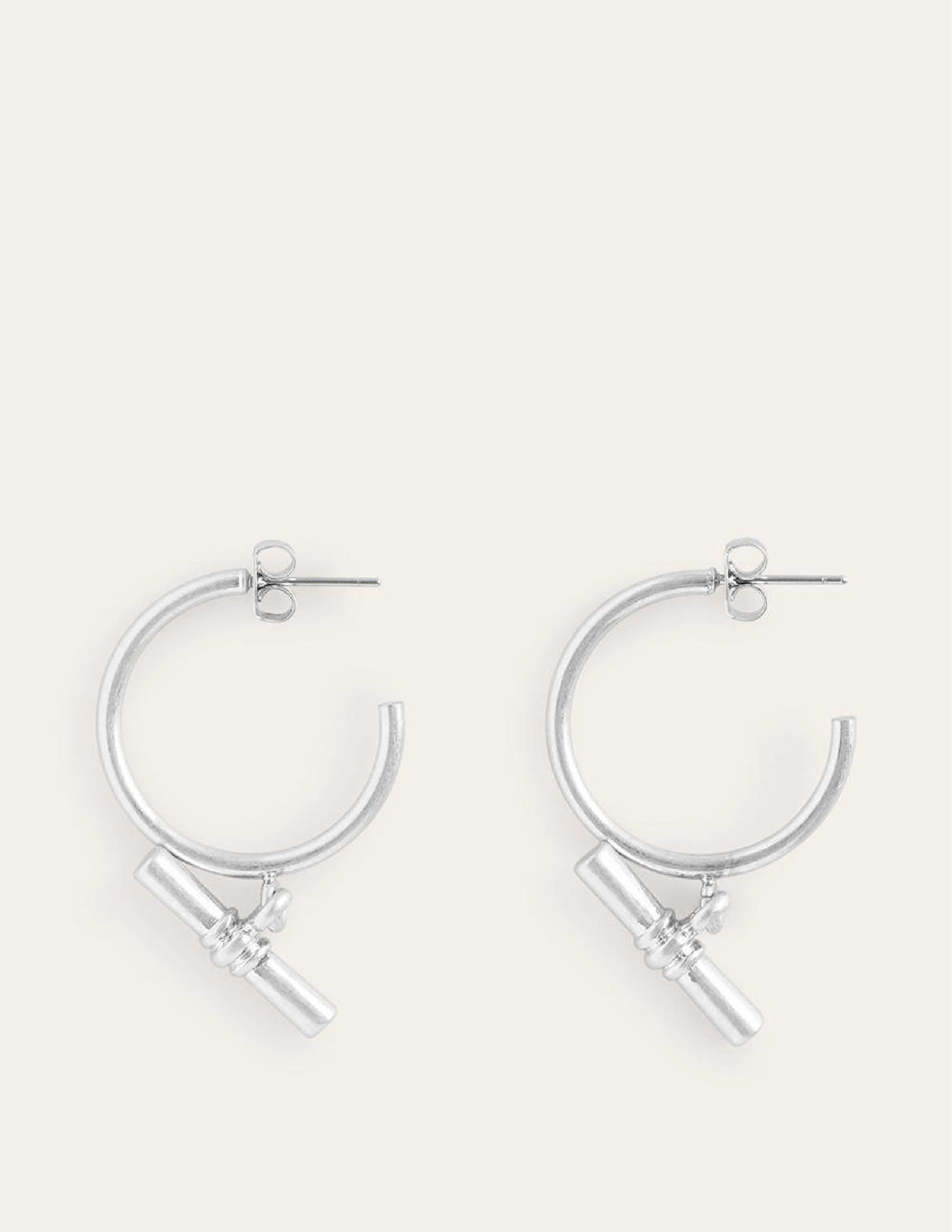 T-Bar Hoop Earrings-Silver - Image 2
