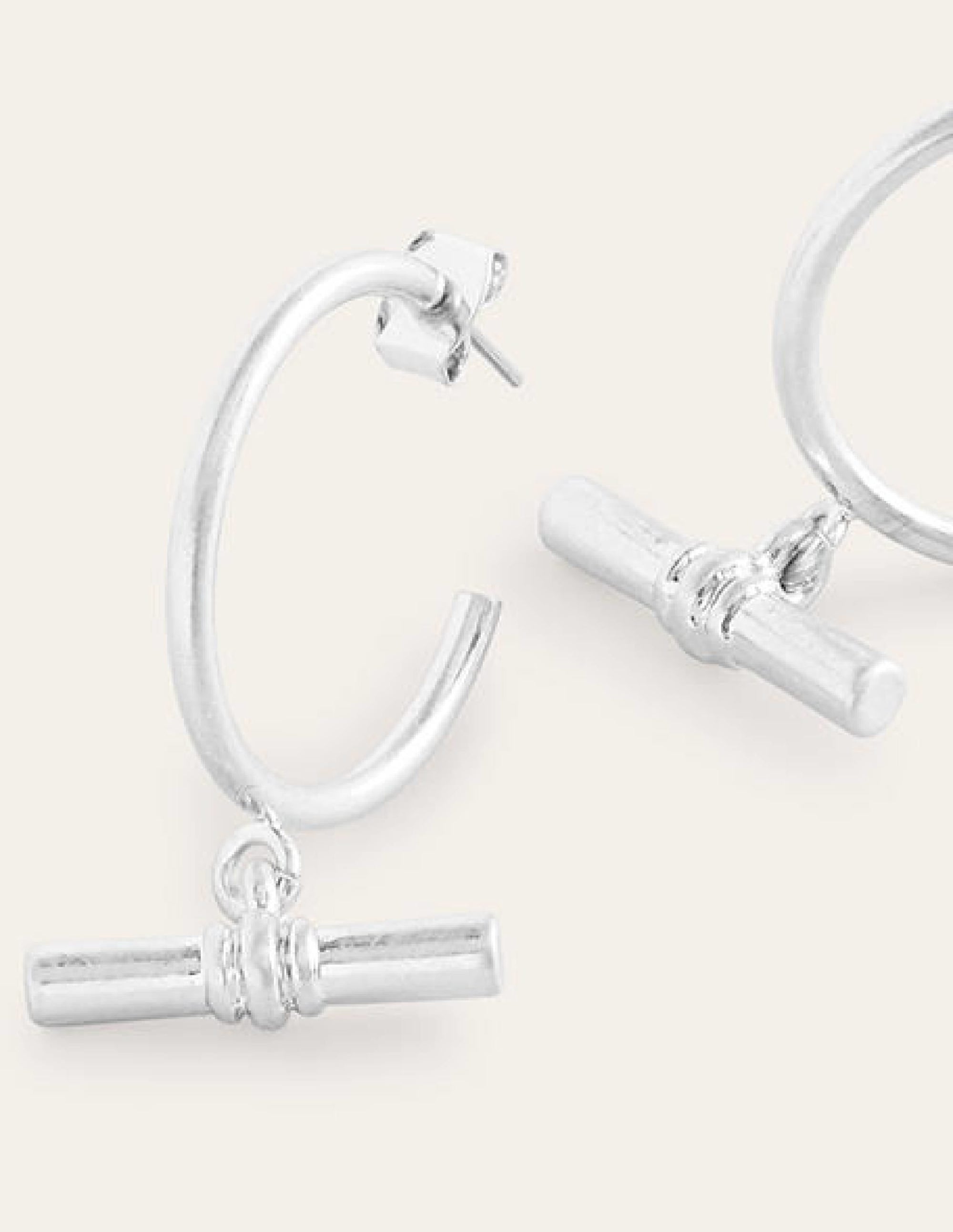 T-Bar Hoop Earrings-Silver - Image 3