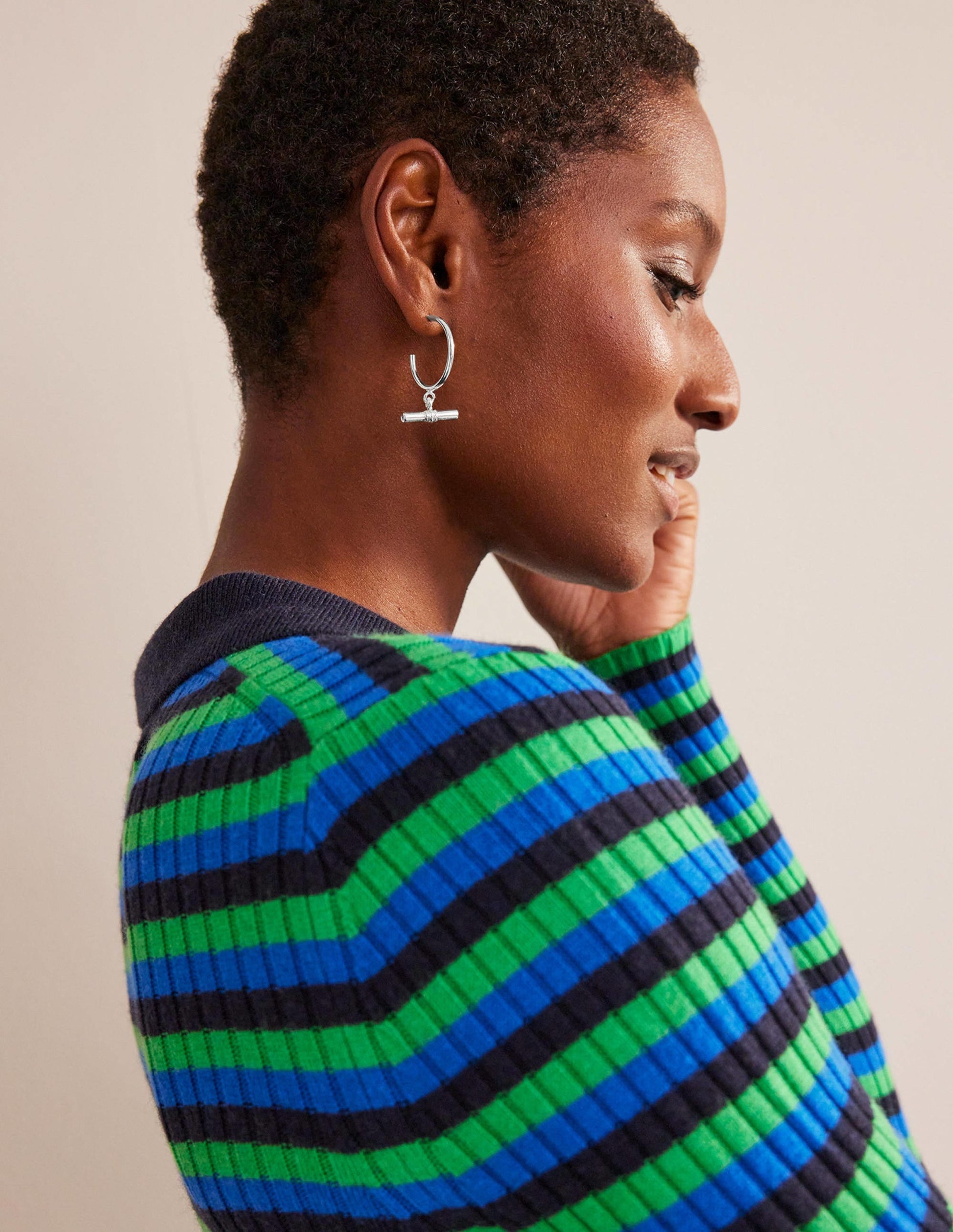 T-Bar Hoop Earrings-Silver-1