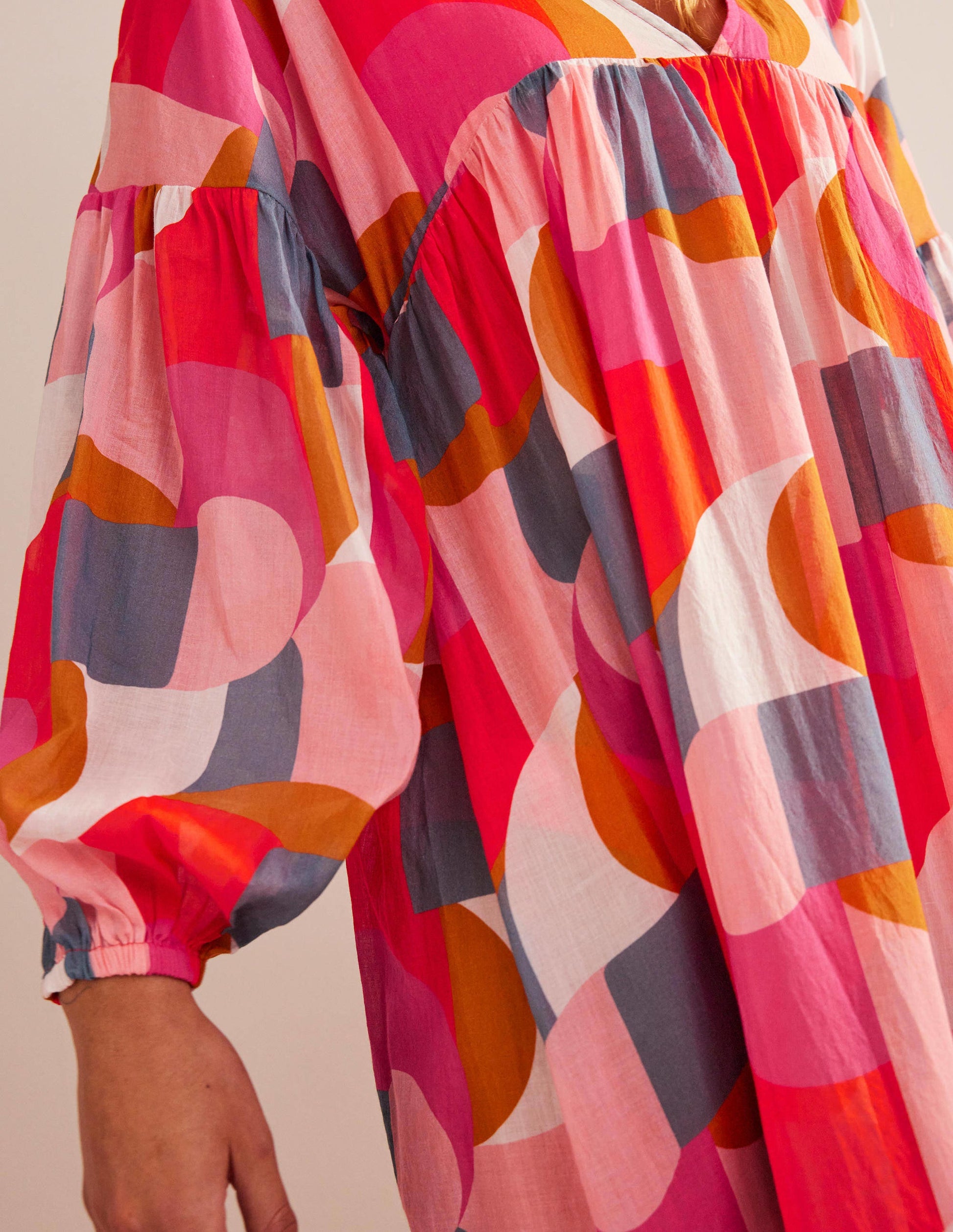 Sarah Maxi Kaftan Dress-Festival Pink, Geometric Swirl-2