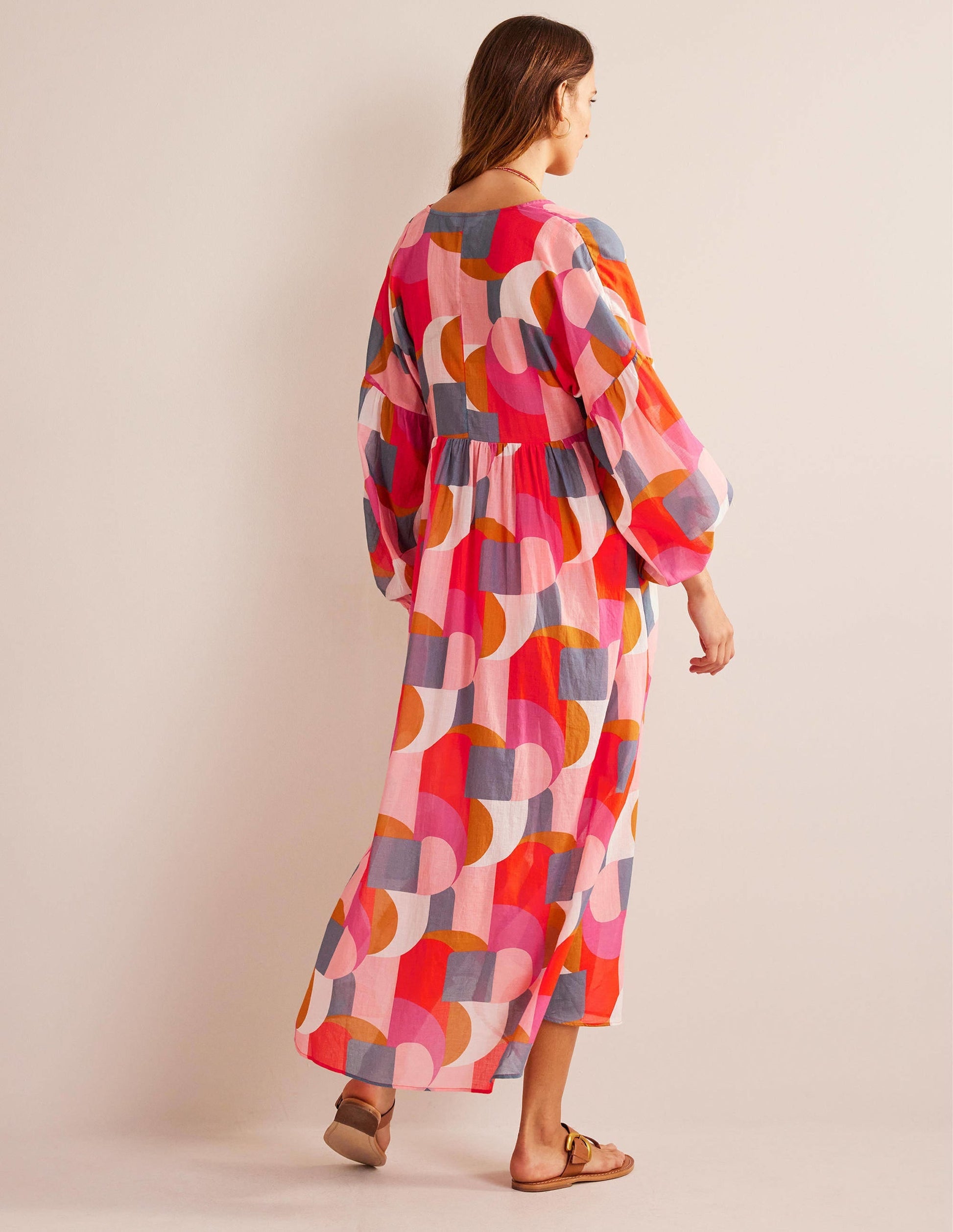 Sarah Maxi Kaftan Dress-Festival Pink, Geometric Swirl-3