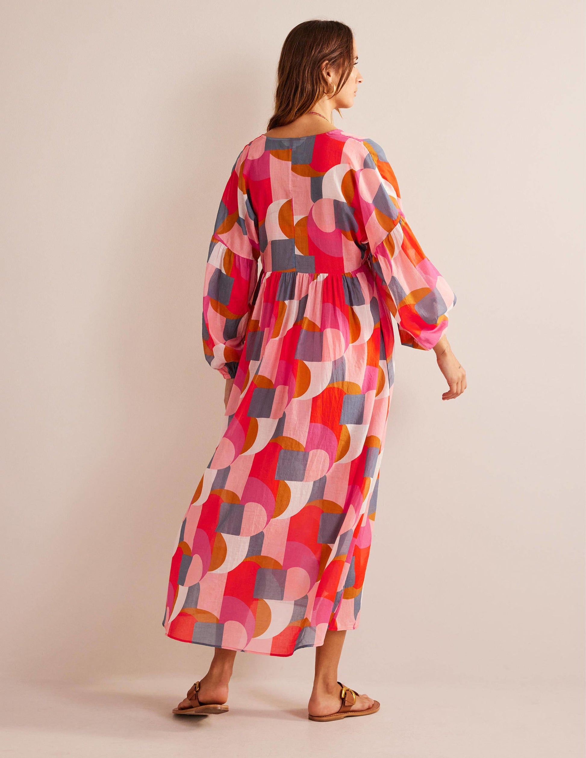 Sarah Maxi Kaftan Dress-Festival Pink, Geometric Swirl-6