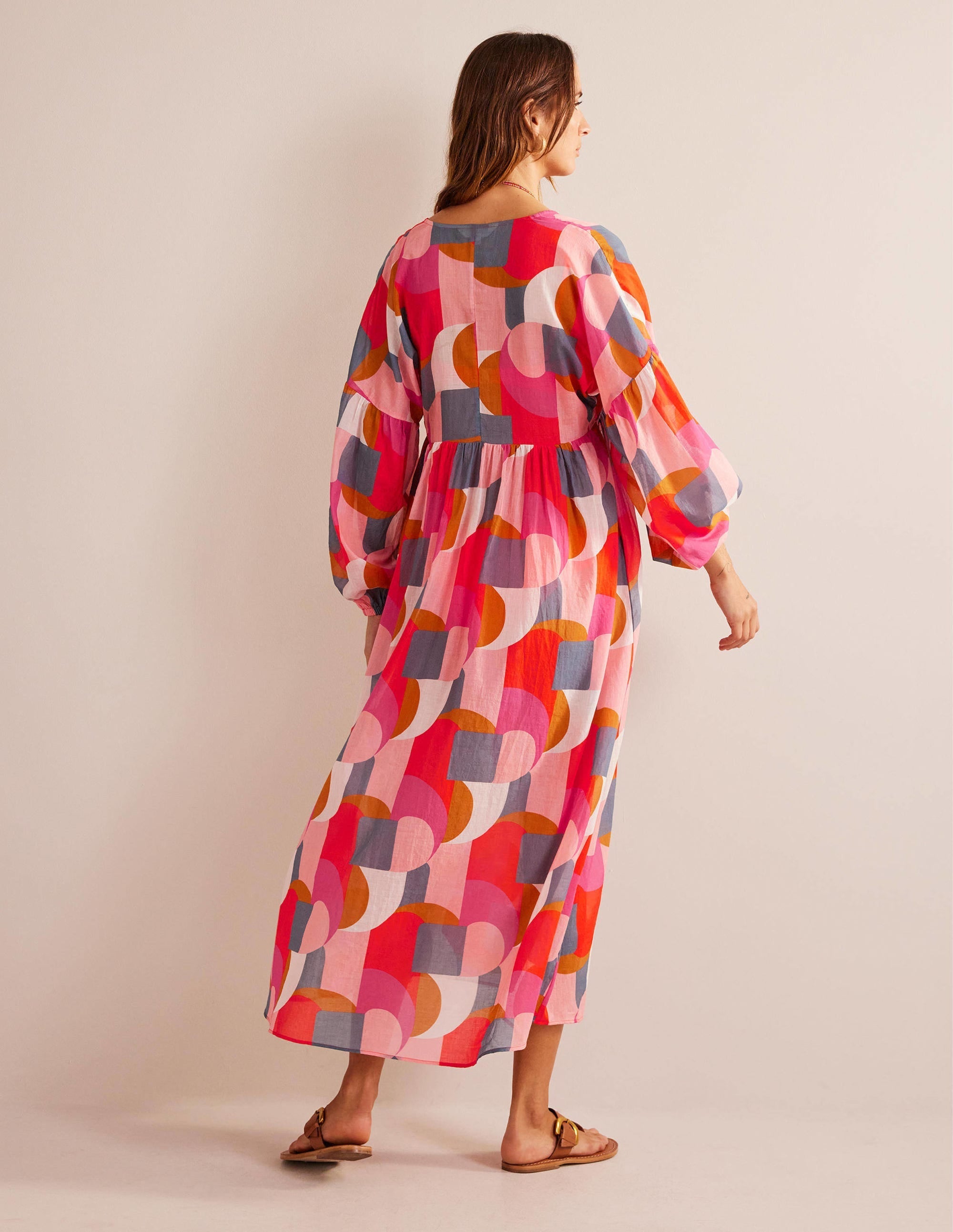 Sarah Maxi Kaftan Dress-Festival Pink, Geometric Swirl - Image 6