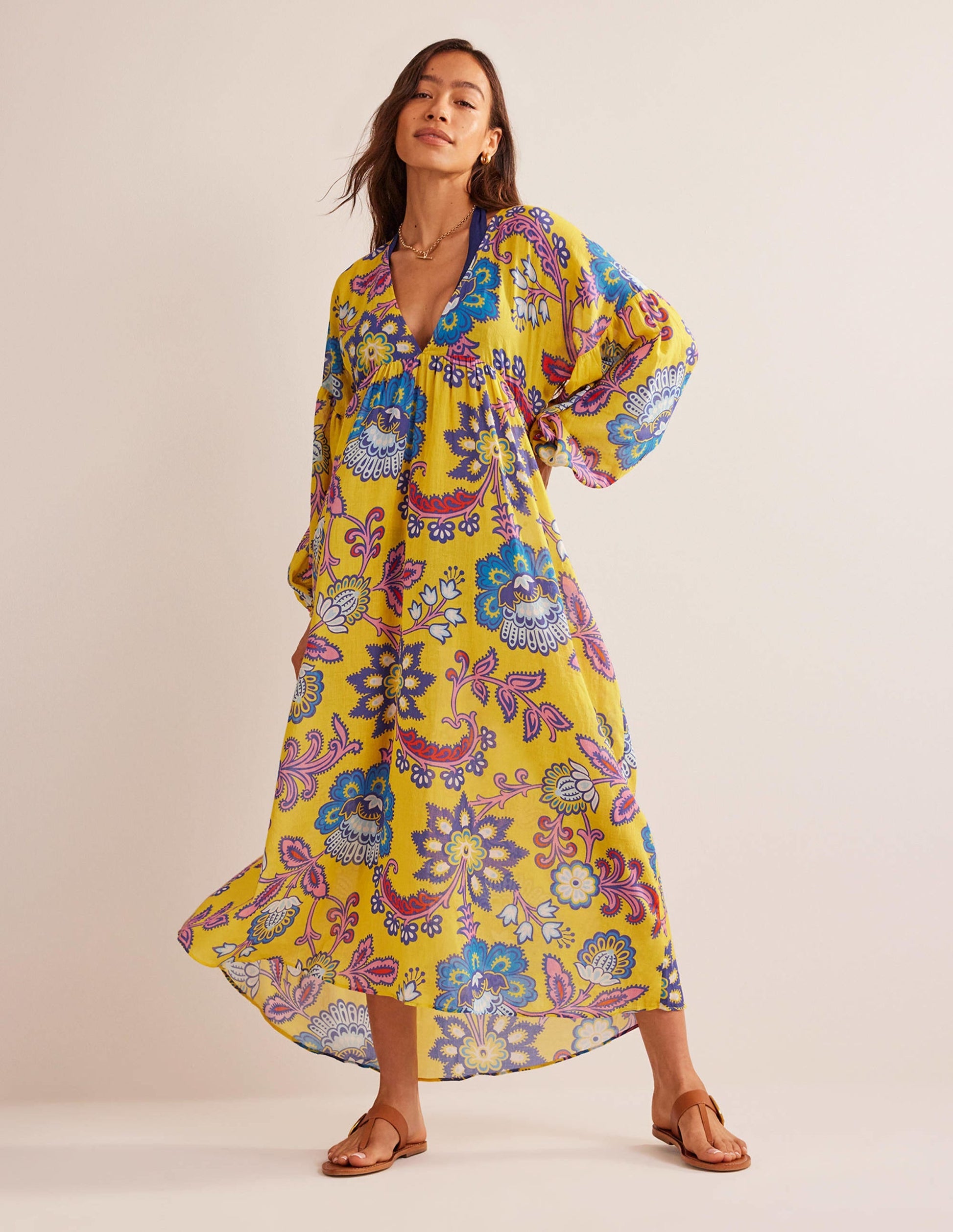 Sarah Maxi Kaftan Dress-Wasp, Meadow-1