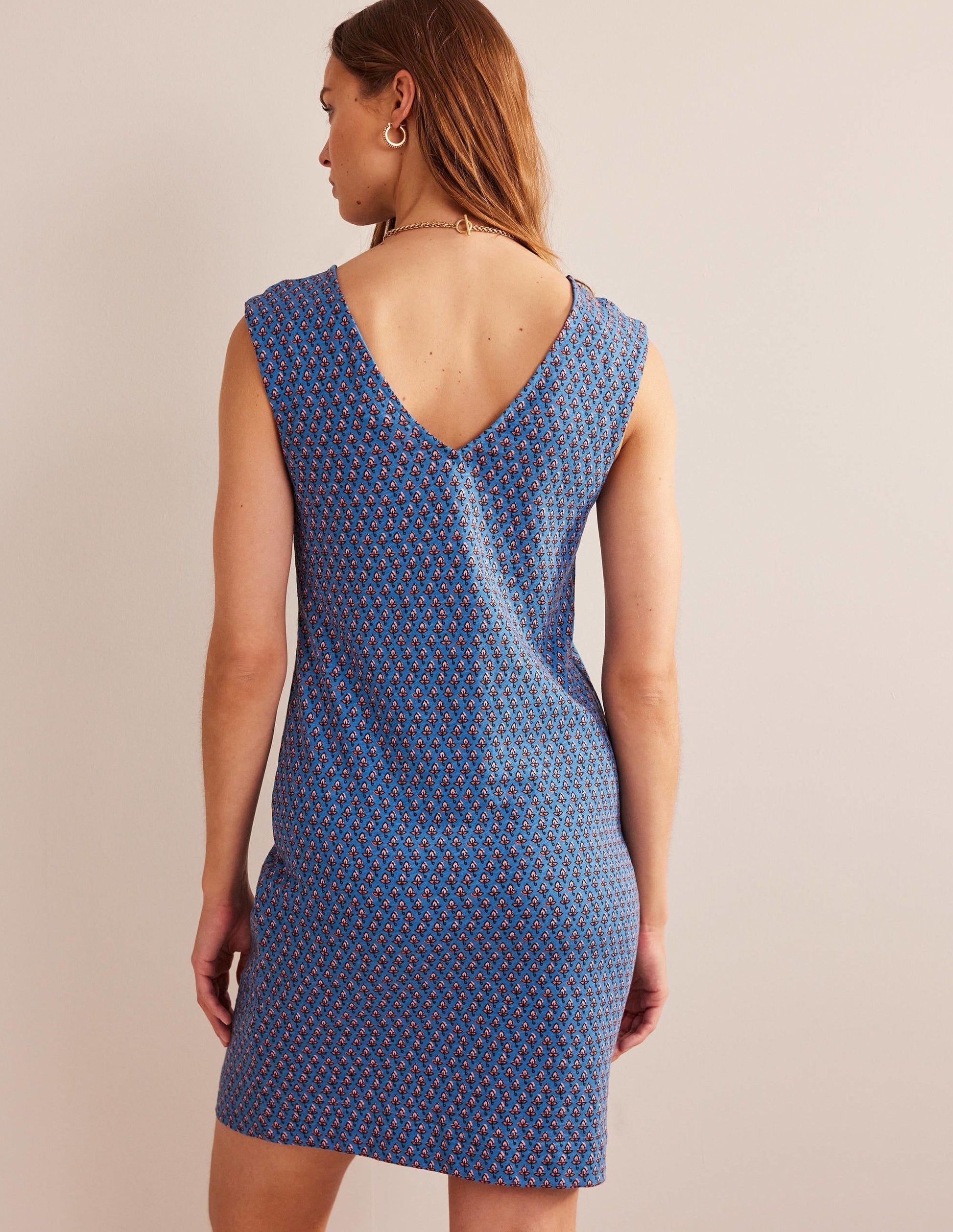 Sleeveless Jersey Shift Dress-Aegean Blue, Tulip Blush-3