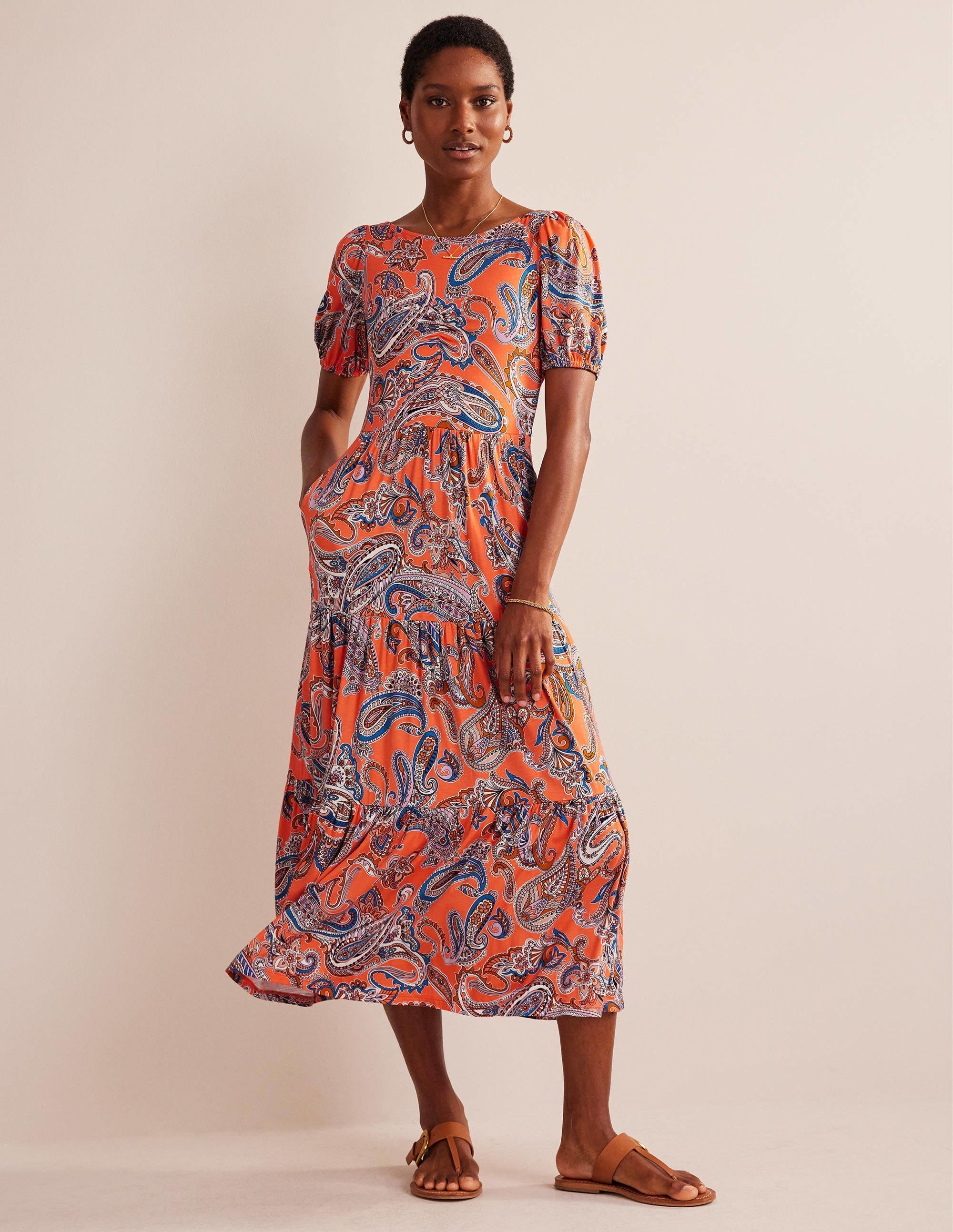 Cutout-Back Jersey Maxi Dress-Orange Jelly, Paradise Pop - Image 1