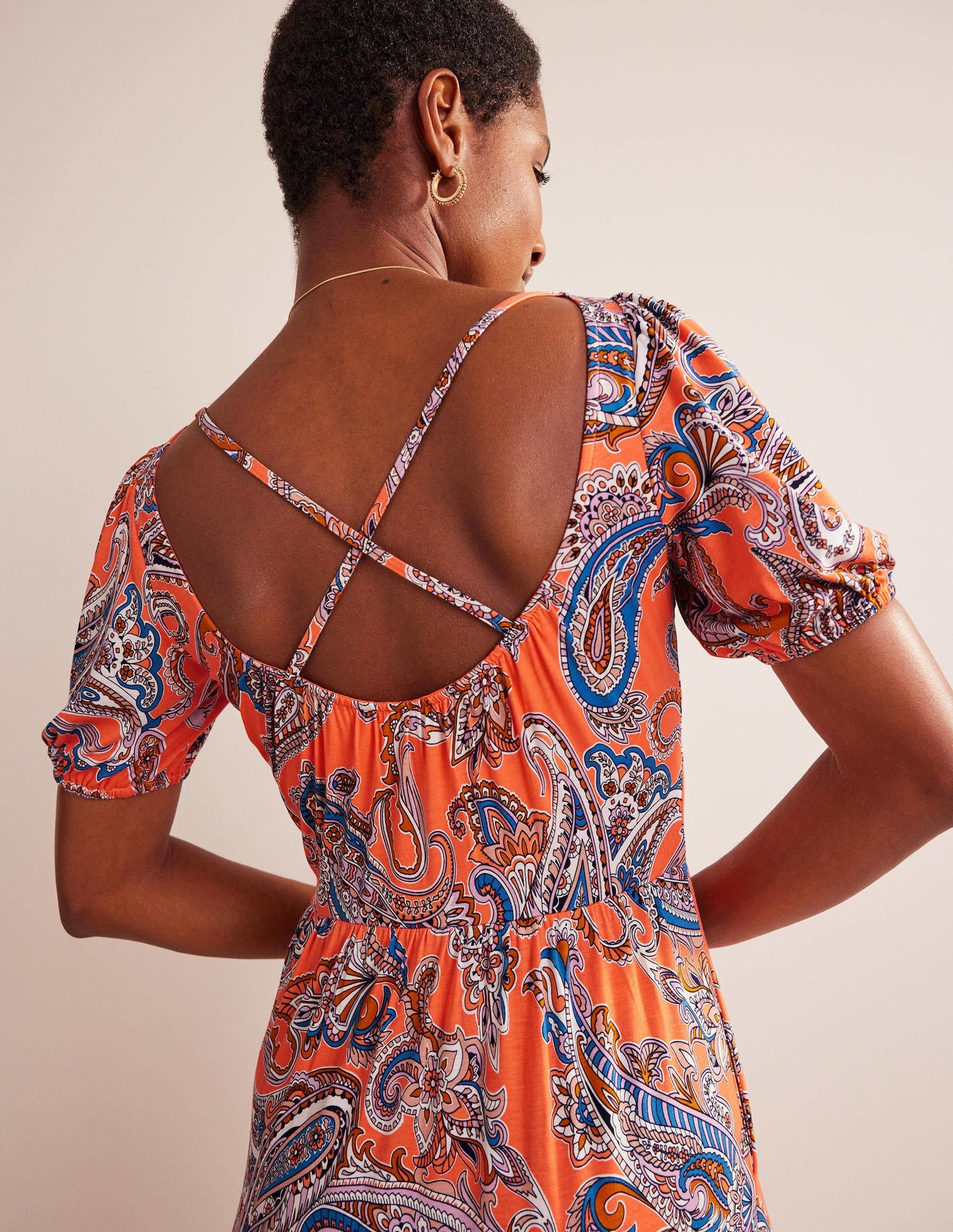 Cutout-Back Jersey Maxi Dress-Orange Jelly, Paradise Pop-2