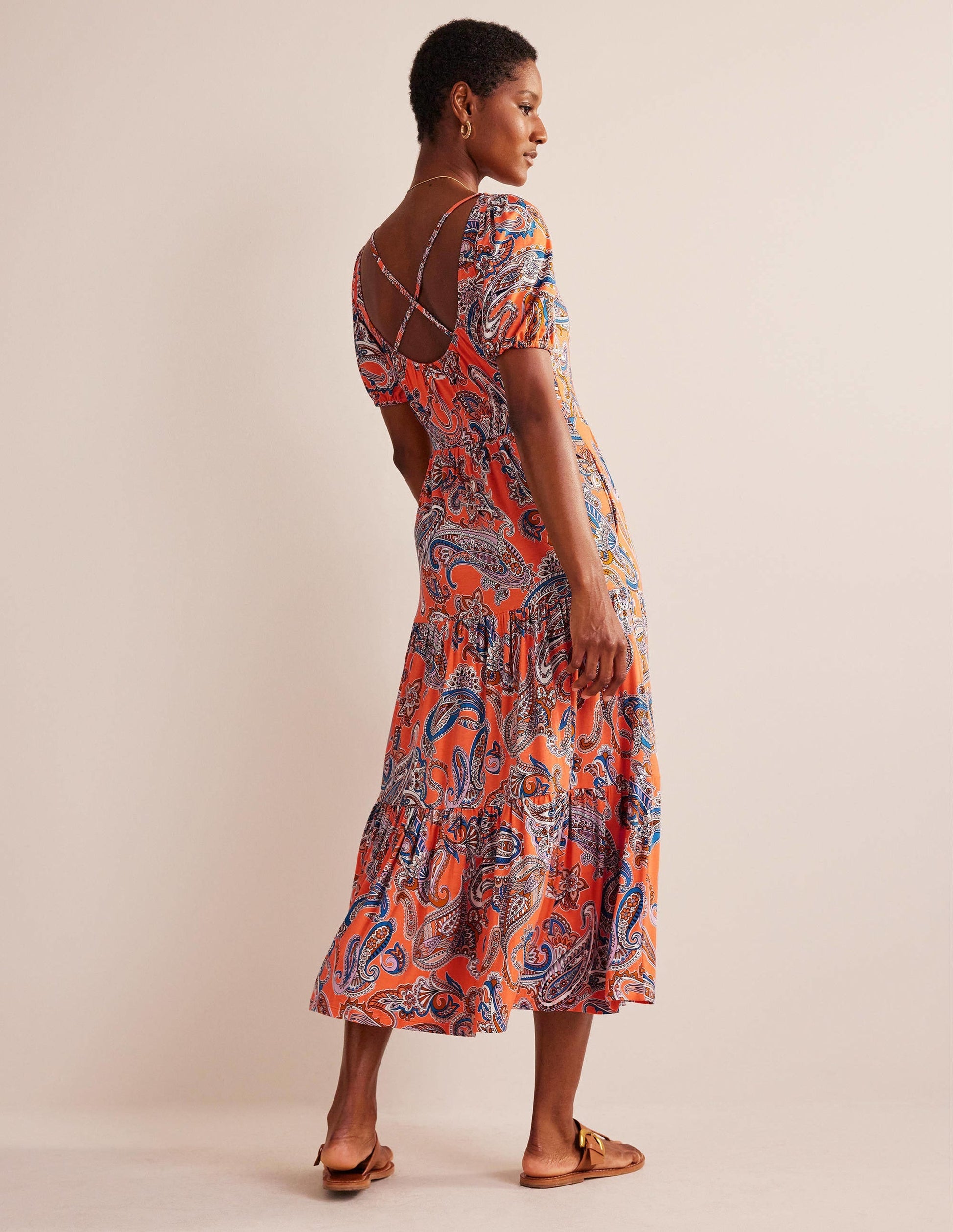 Cutout-Back Jersey Maxi Dress-Orange Jelly, Paradise Pop-3