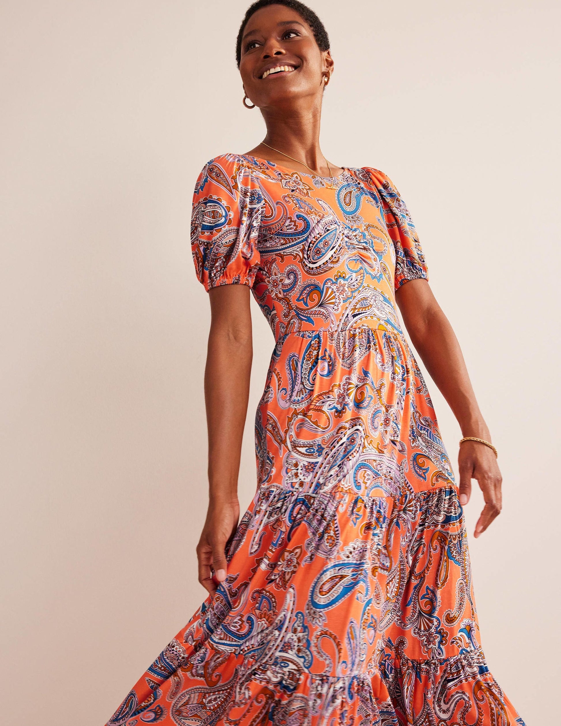 Cutout-Back Jersey Maxi Dress-Orange Jelly, Paradise Pop-4