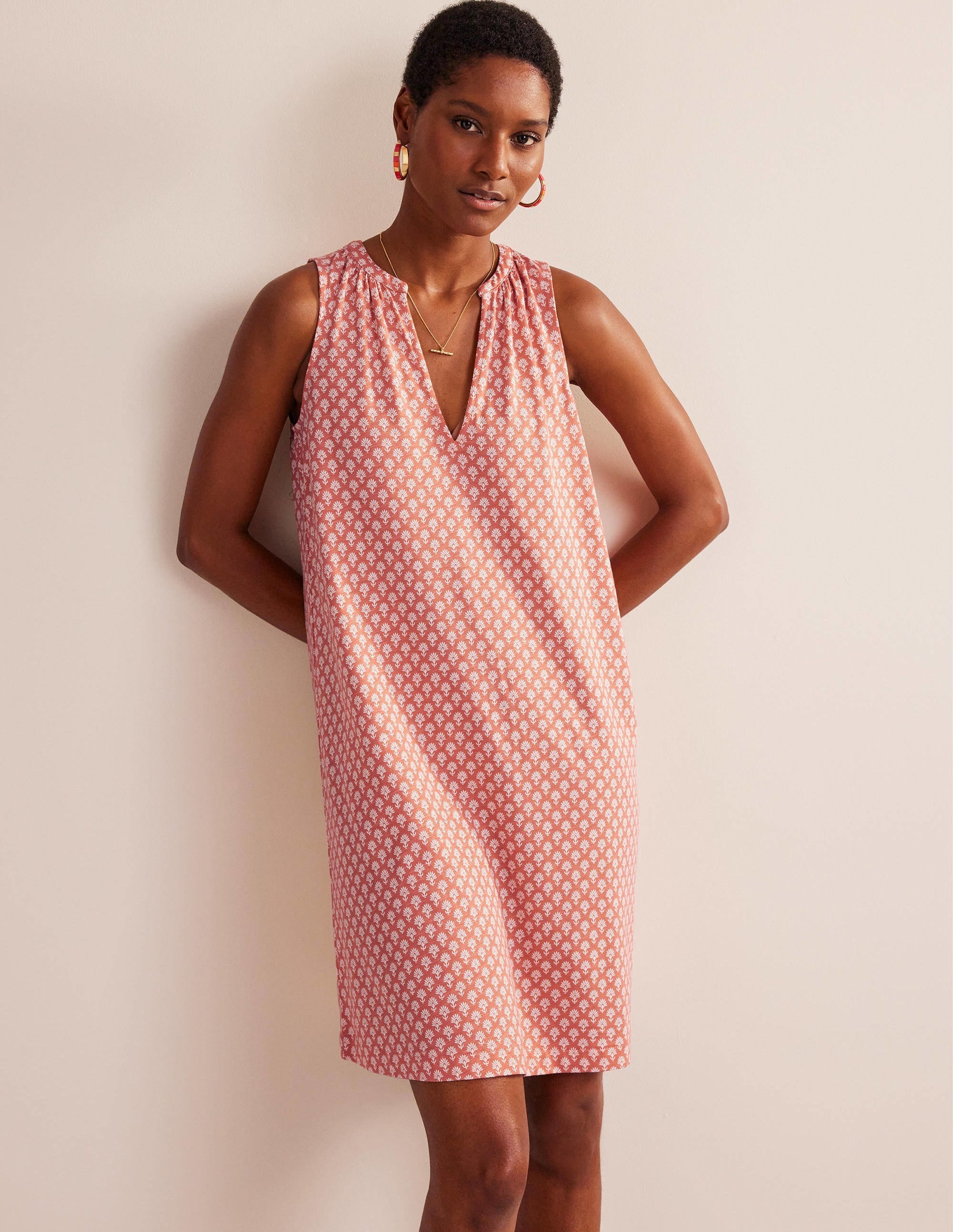 Notch-Neck Jersey Dress-Persimmon, Daisy Pome - Image 1