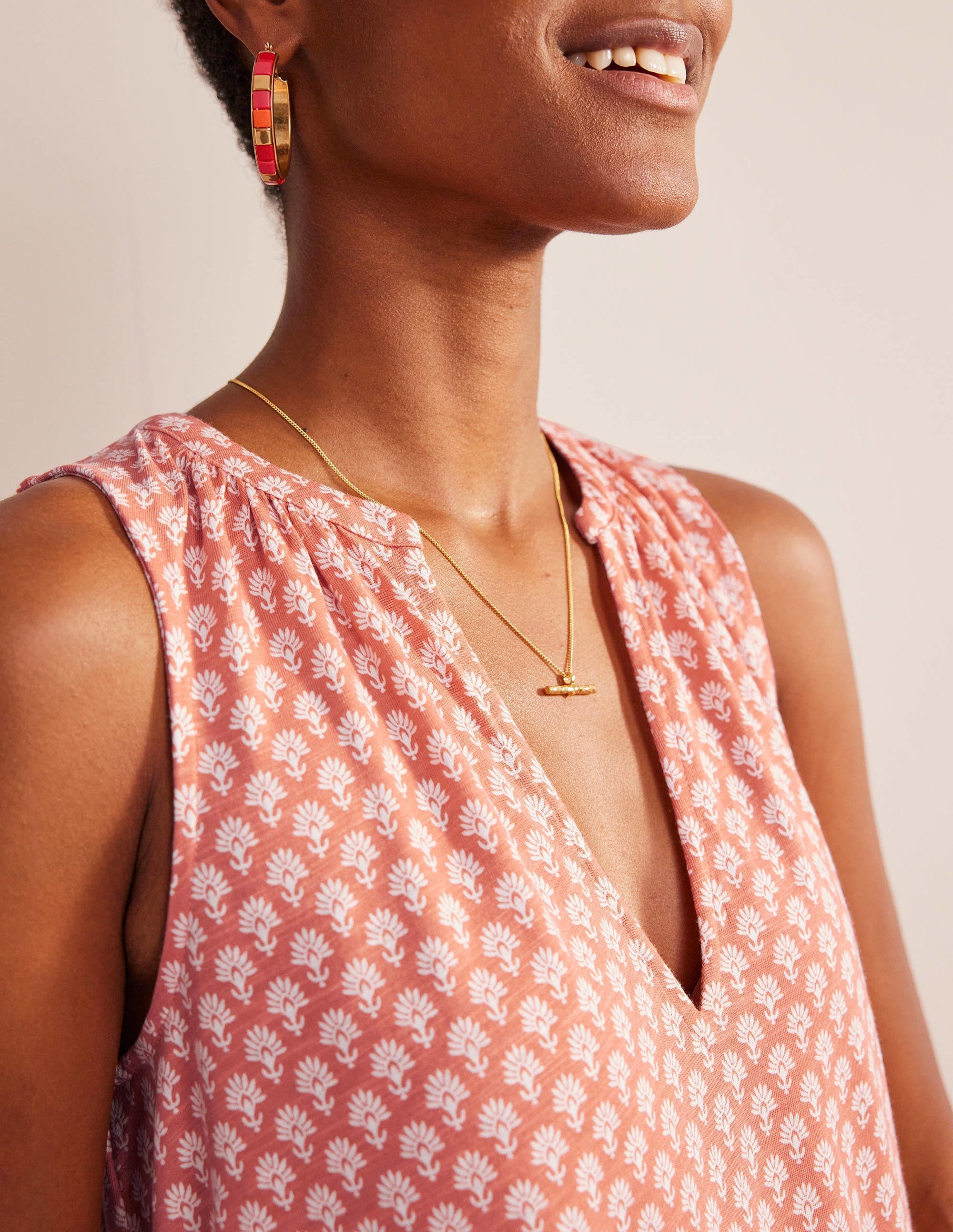 Notch-Neck Jersey Dress-Persimmon, Daisy Pome - Image 2