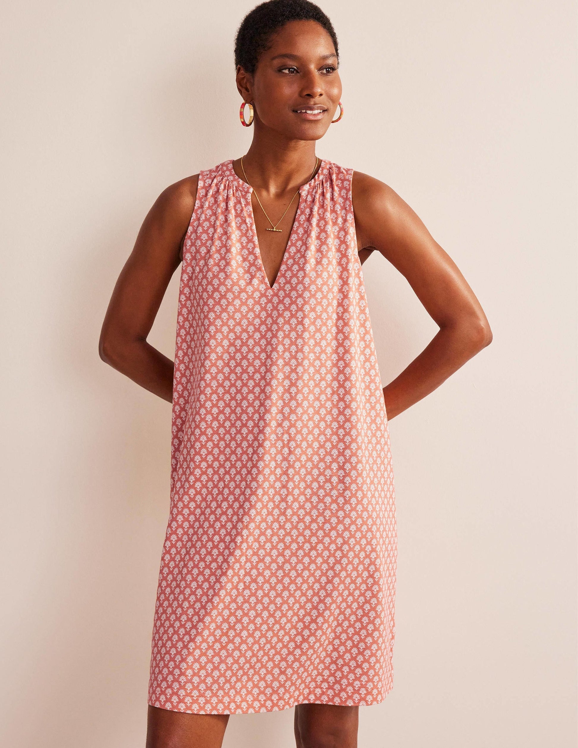 Notch-Neck Jersey Dress-Persimmon, Daisy Pome-4