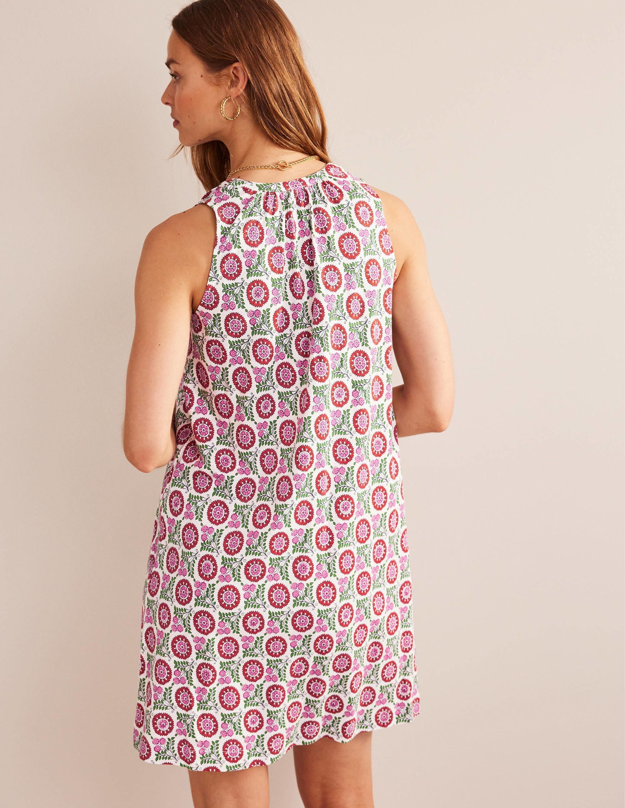Notch-Neck Jersey Dress-Gin Fizz, Sunflower Sprig - Image 3
