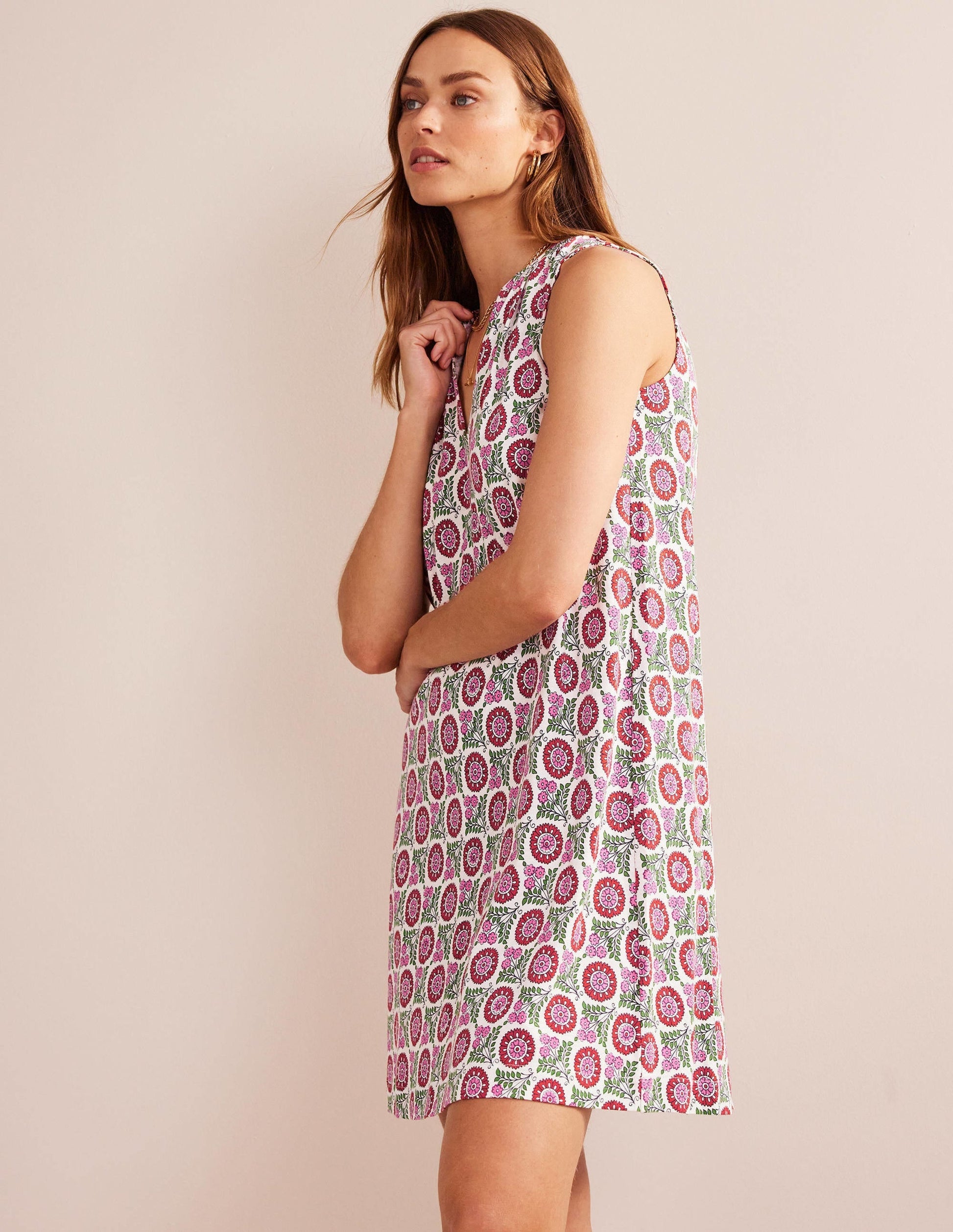 Notch-Neck Jersey Dress-Gin Fizz, Sunflower Sprig-4
