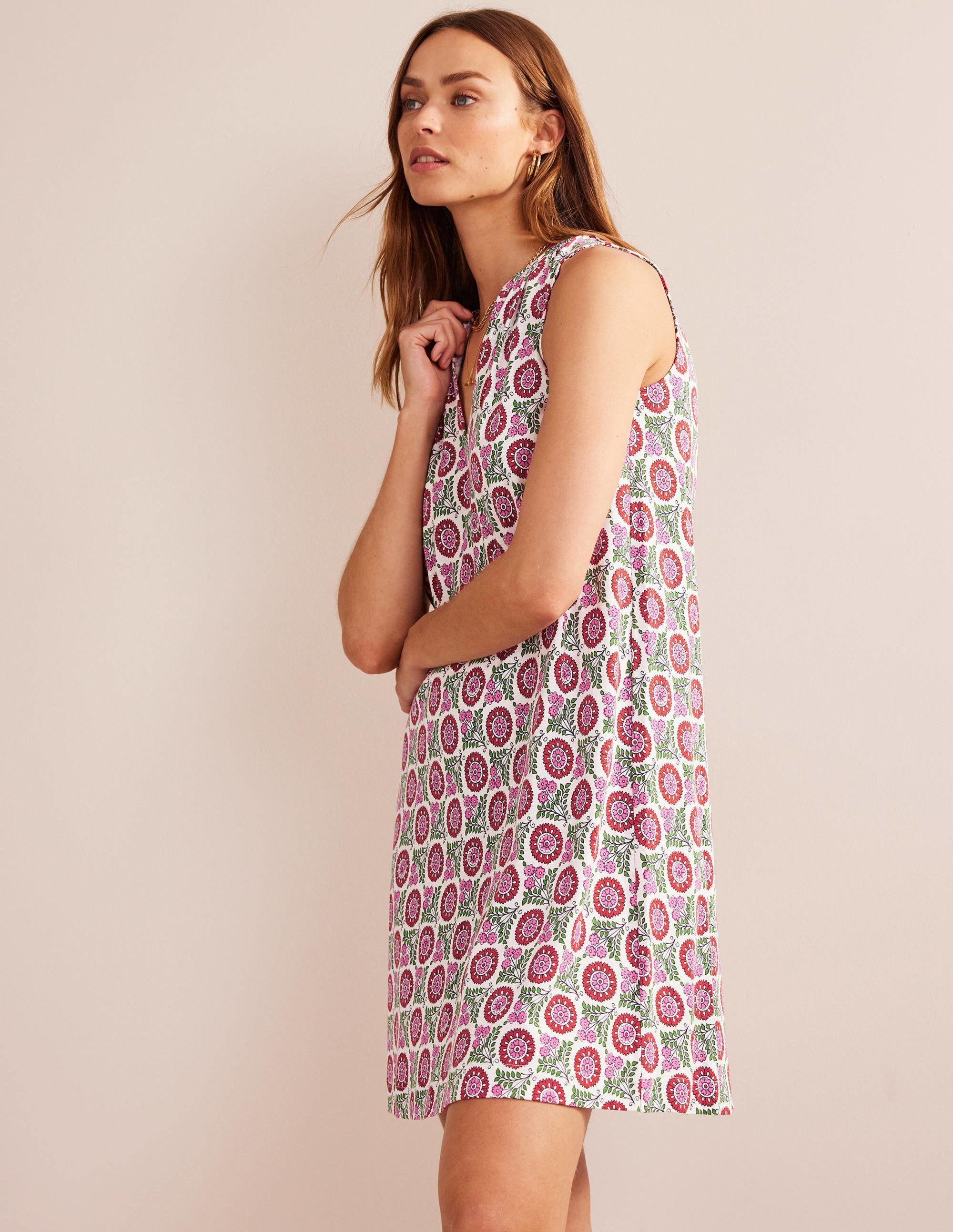 Notch-Neck Jersey Dress-Gin Fizz, Sunflower Sprig - Image 4