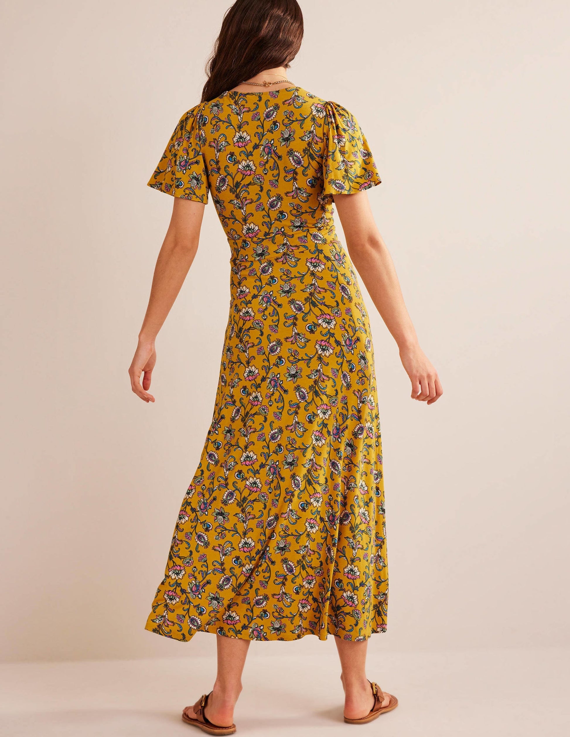 V-Neck Jersey Midi Dress-Mustard Seed, Meadow Fall-4
