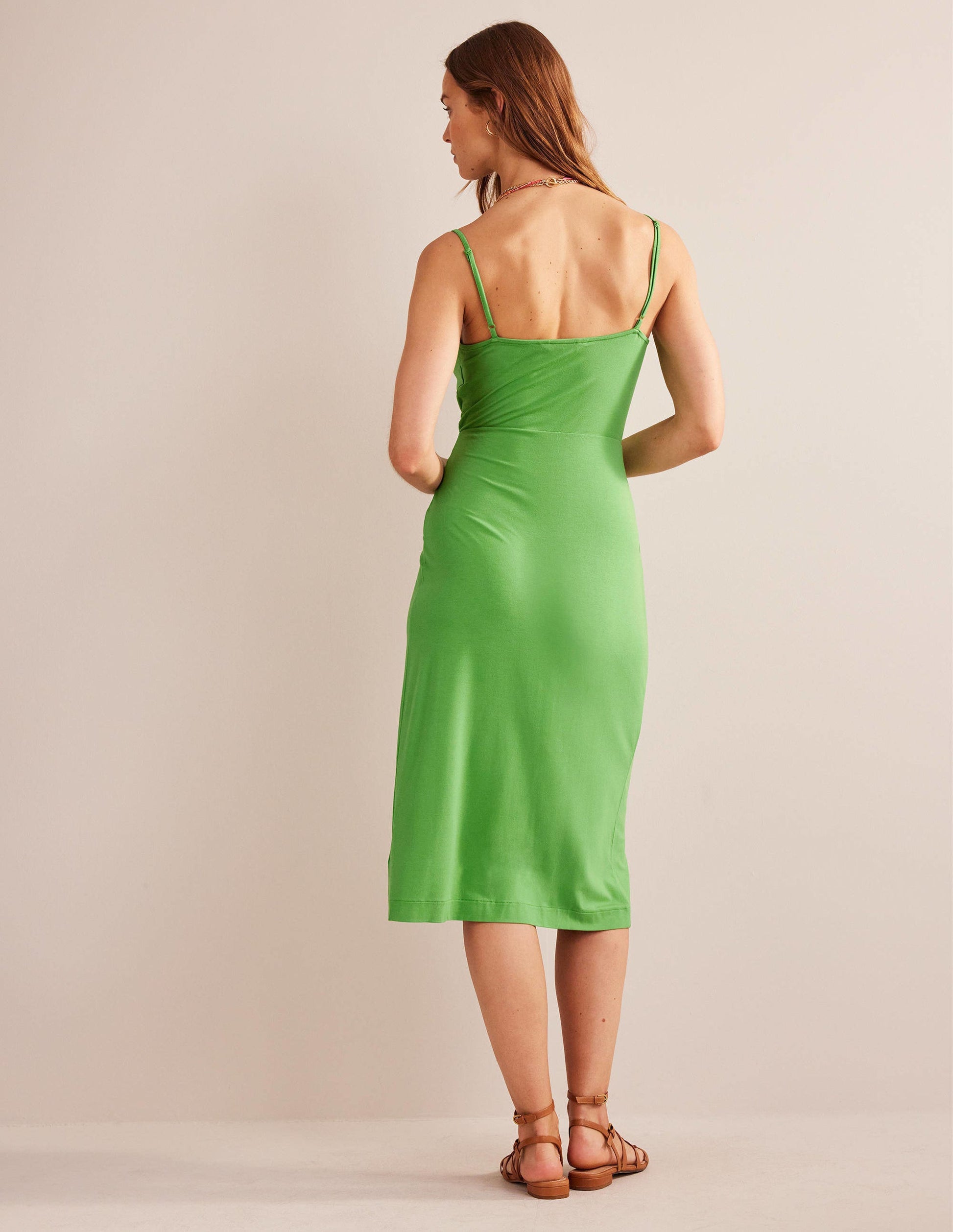 Gathered Jersey Midi Dress-Lime-3