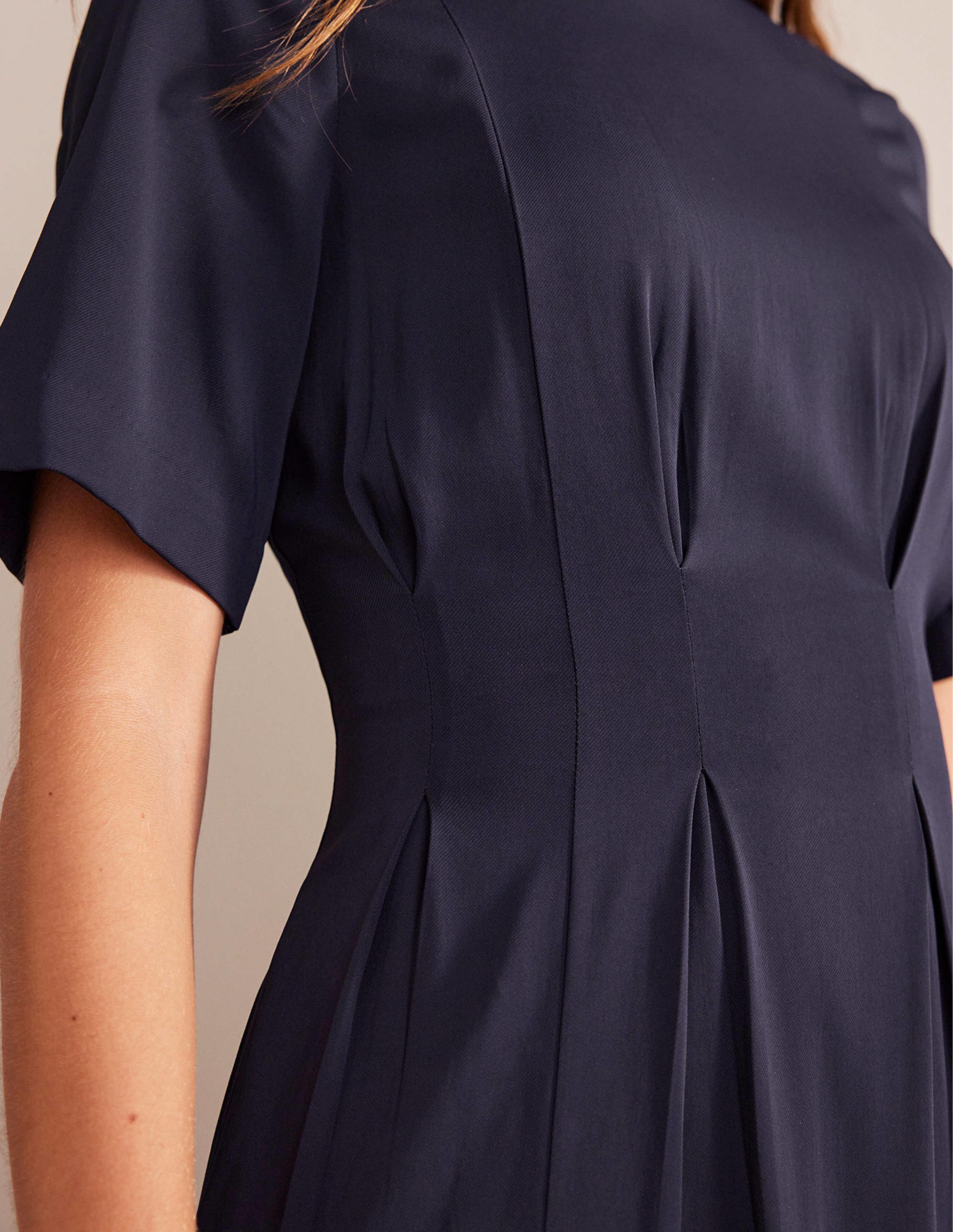 Pleated Midi Dress-Navy - Image 2
