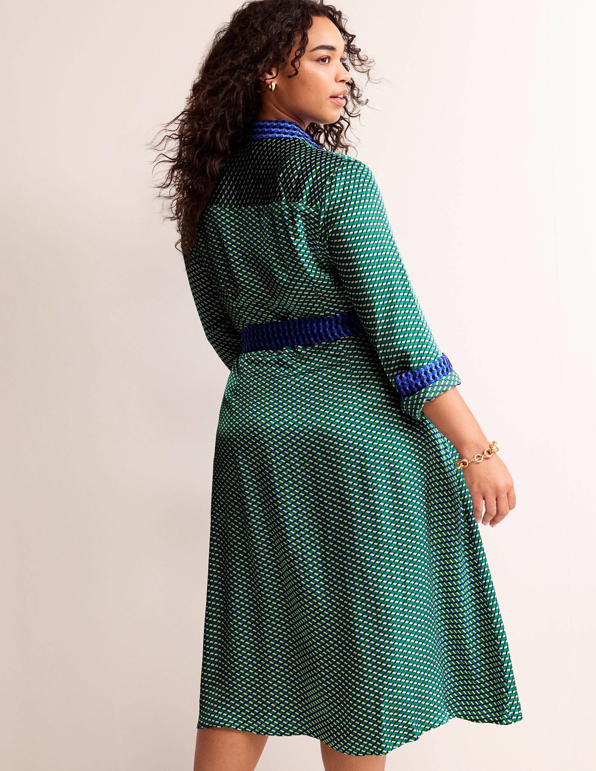 Kate Satin Shirt Dress-Bright Green, Geo Daze - Image 8