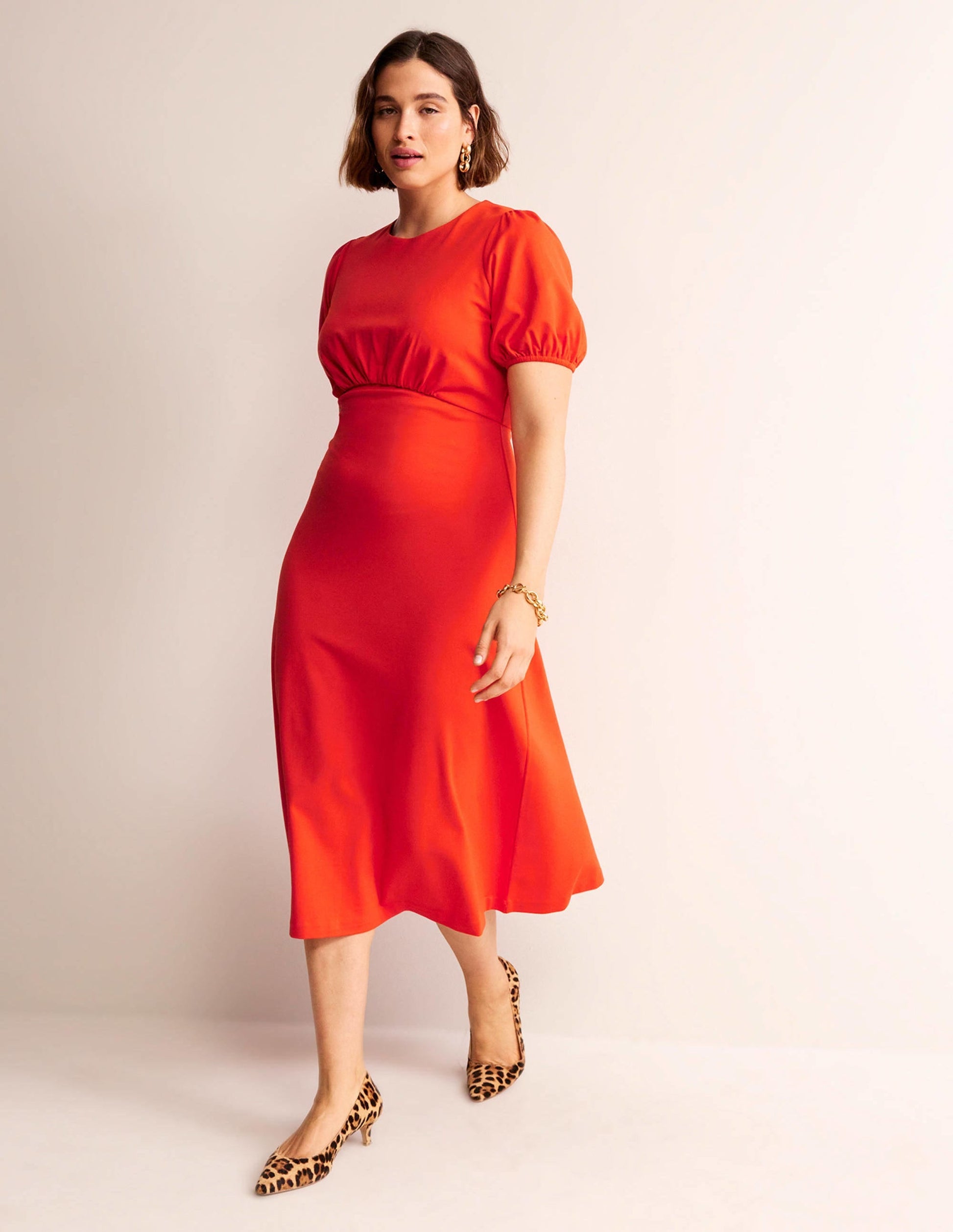 Nancy Ponte Midi Dress-Fiesta Orange-4