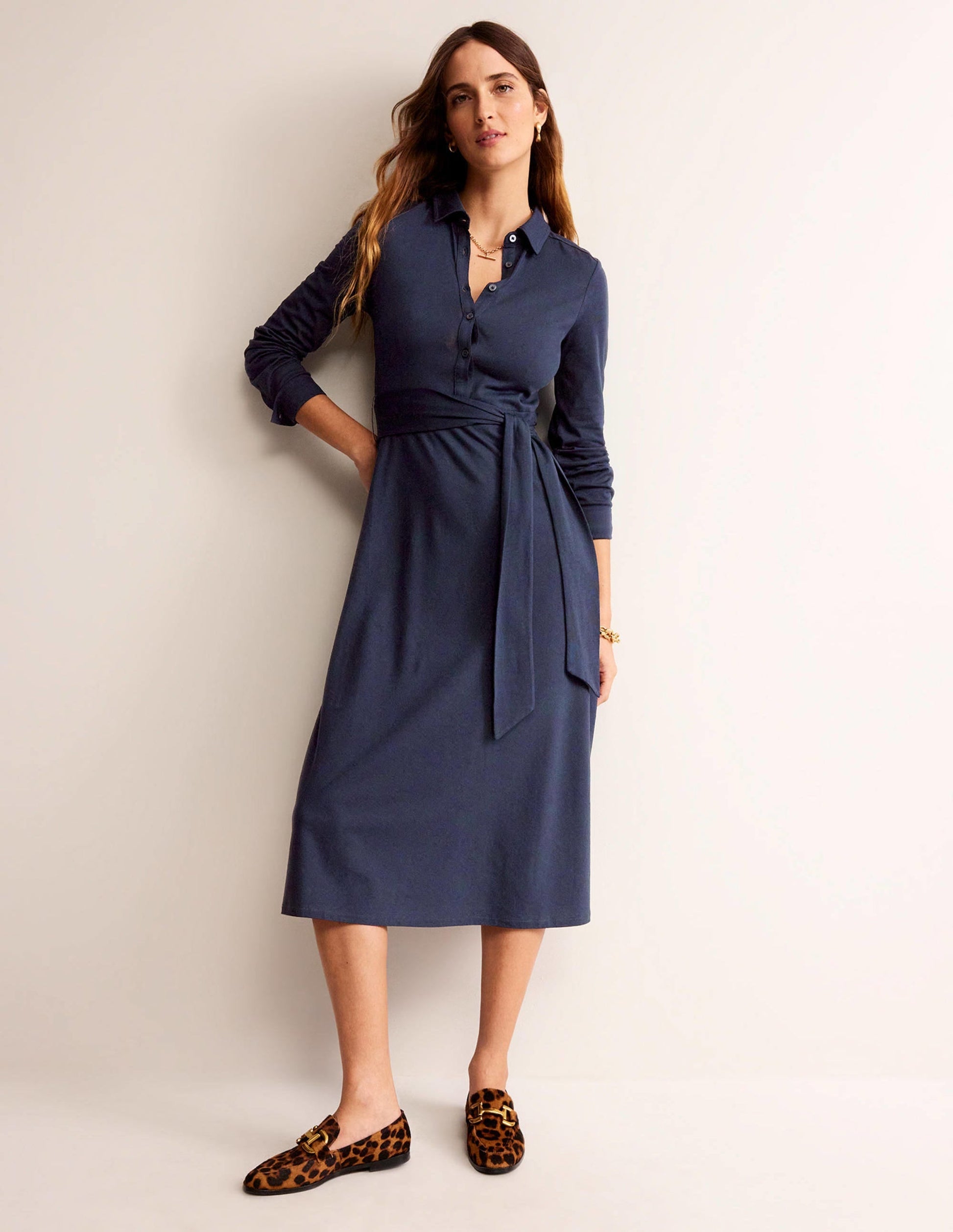 Laura Jersey Midi Shress-Navy-1