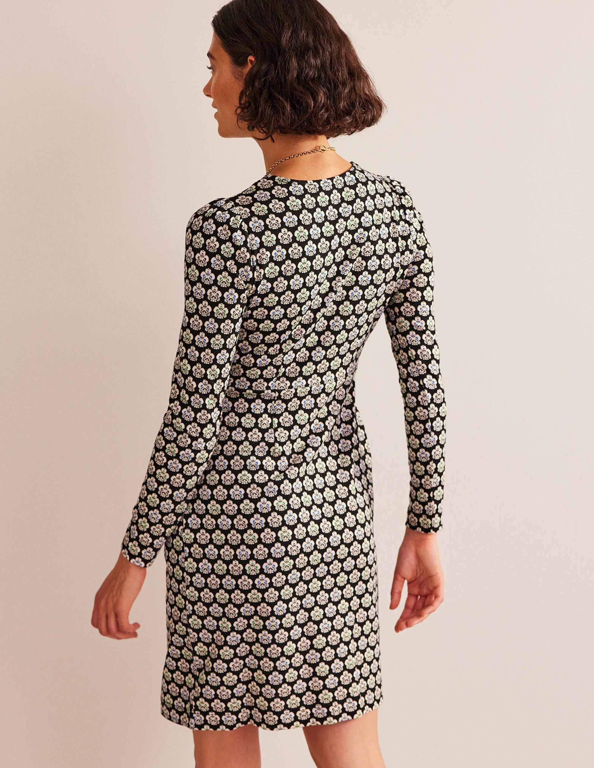 Penelope Jersey Dress-Black, Carnation Stamp - Image 3