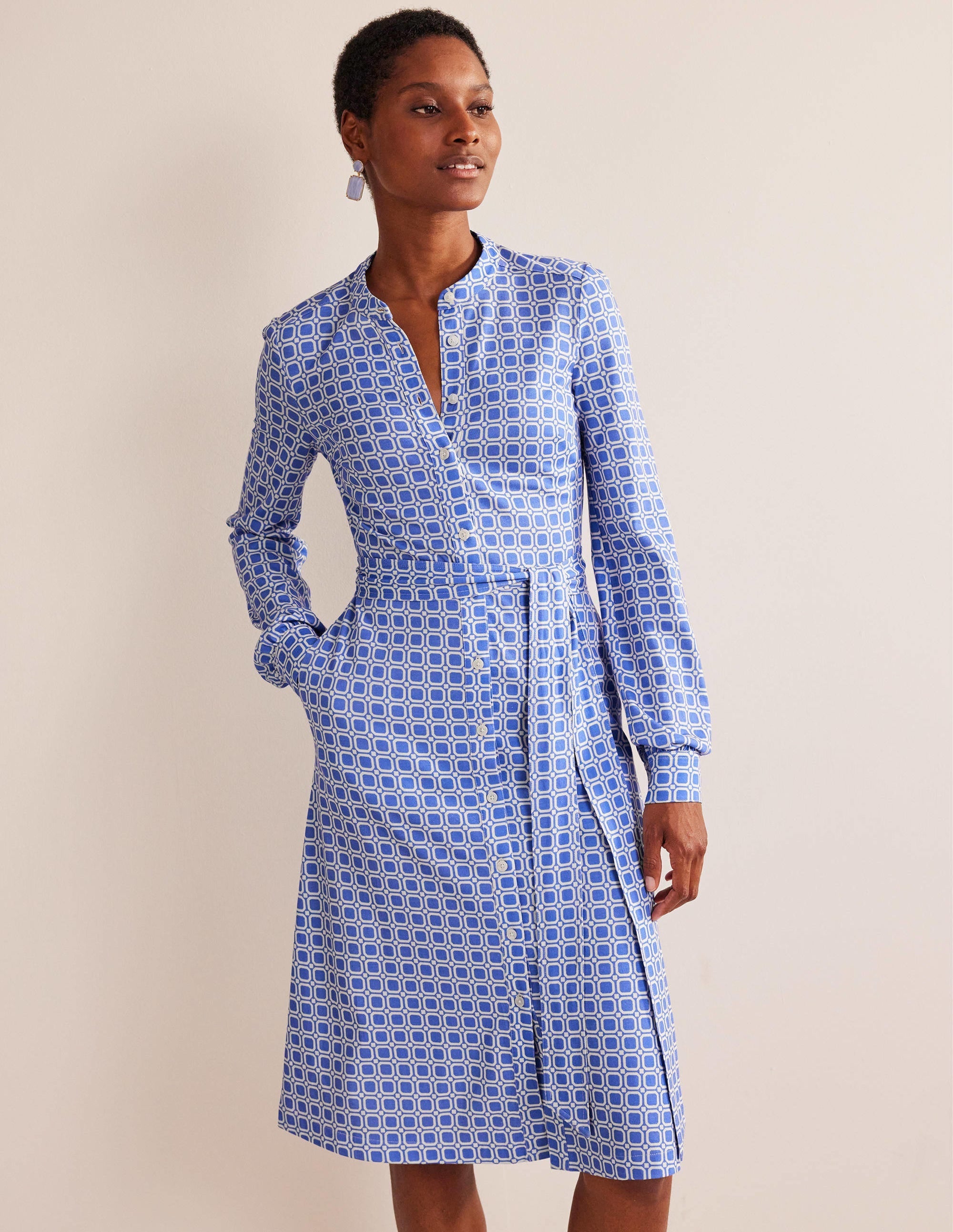 Julia Jersey Shirt Dress-Cyan, Block Cube - Image 1