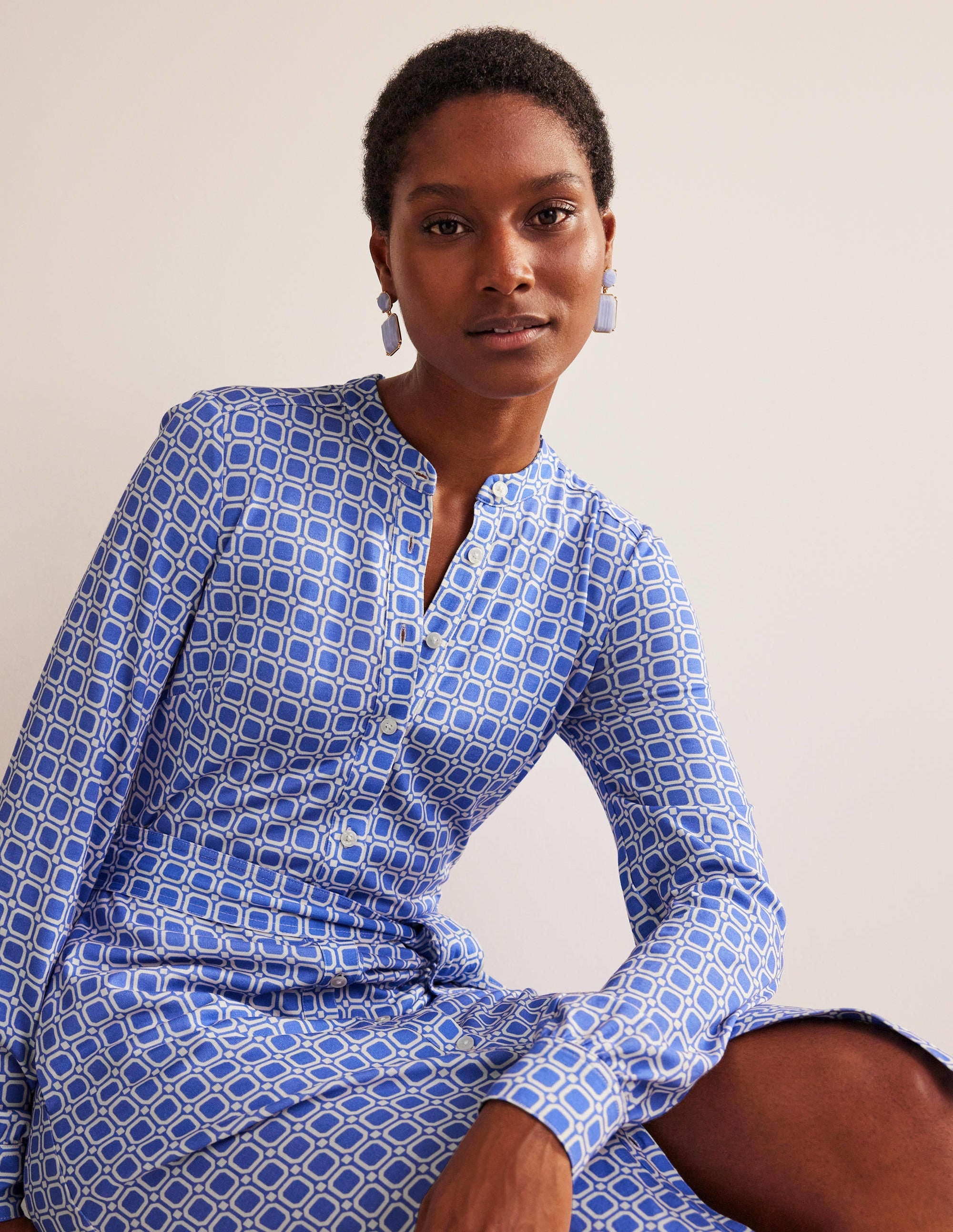Julia Jersey Shirt Dress-Cyan, Block Cube - Image 4