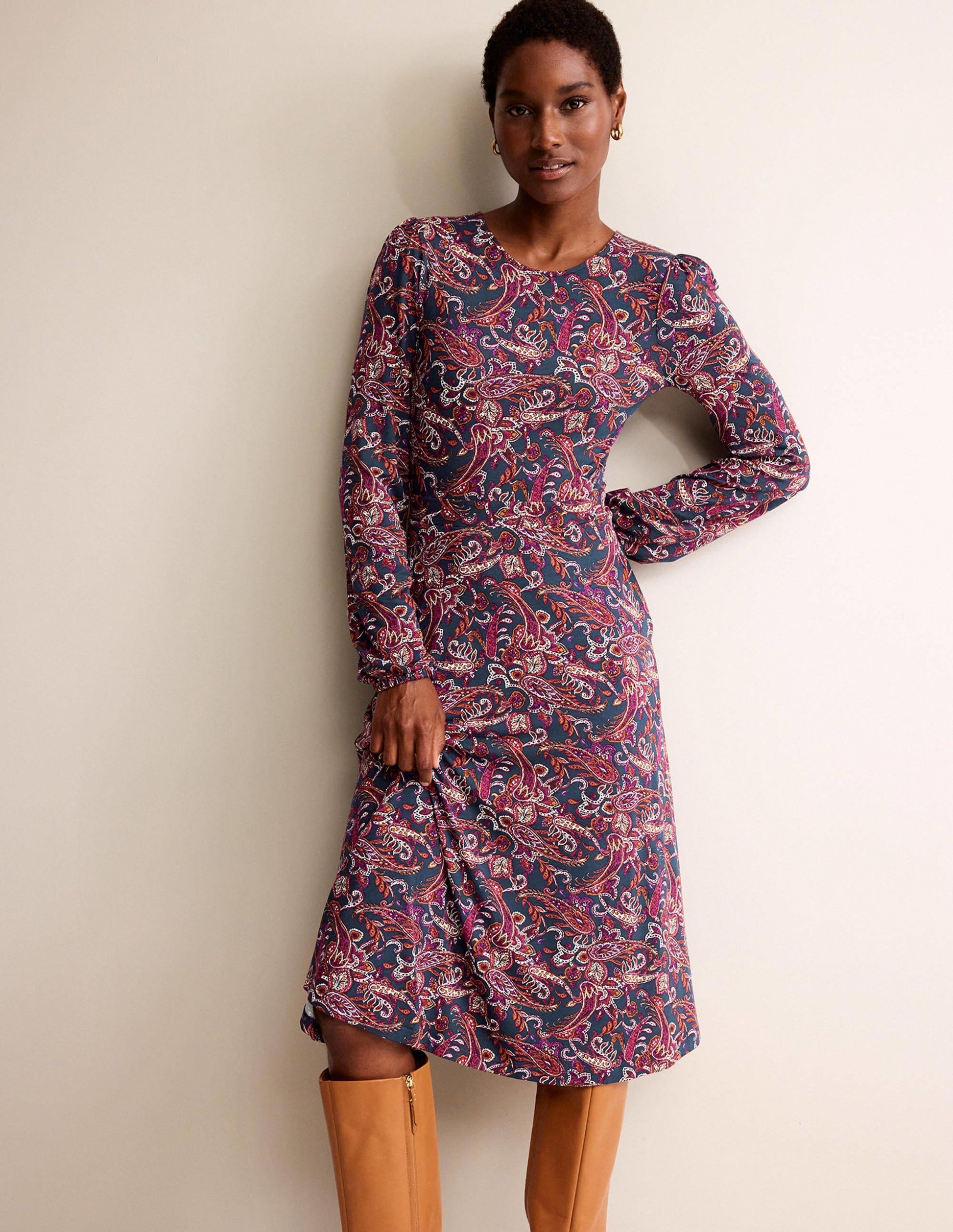 Camille Jersey Midi Dress-Purple Pansy, Paisley Lawn-1