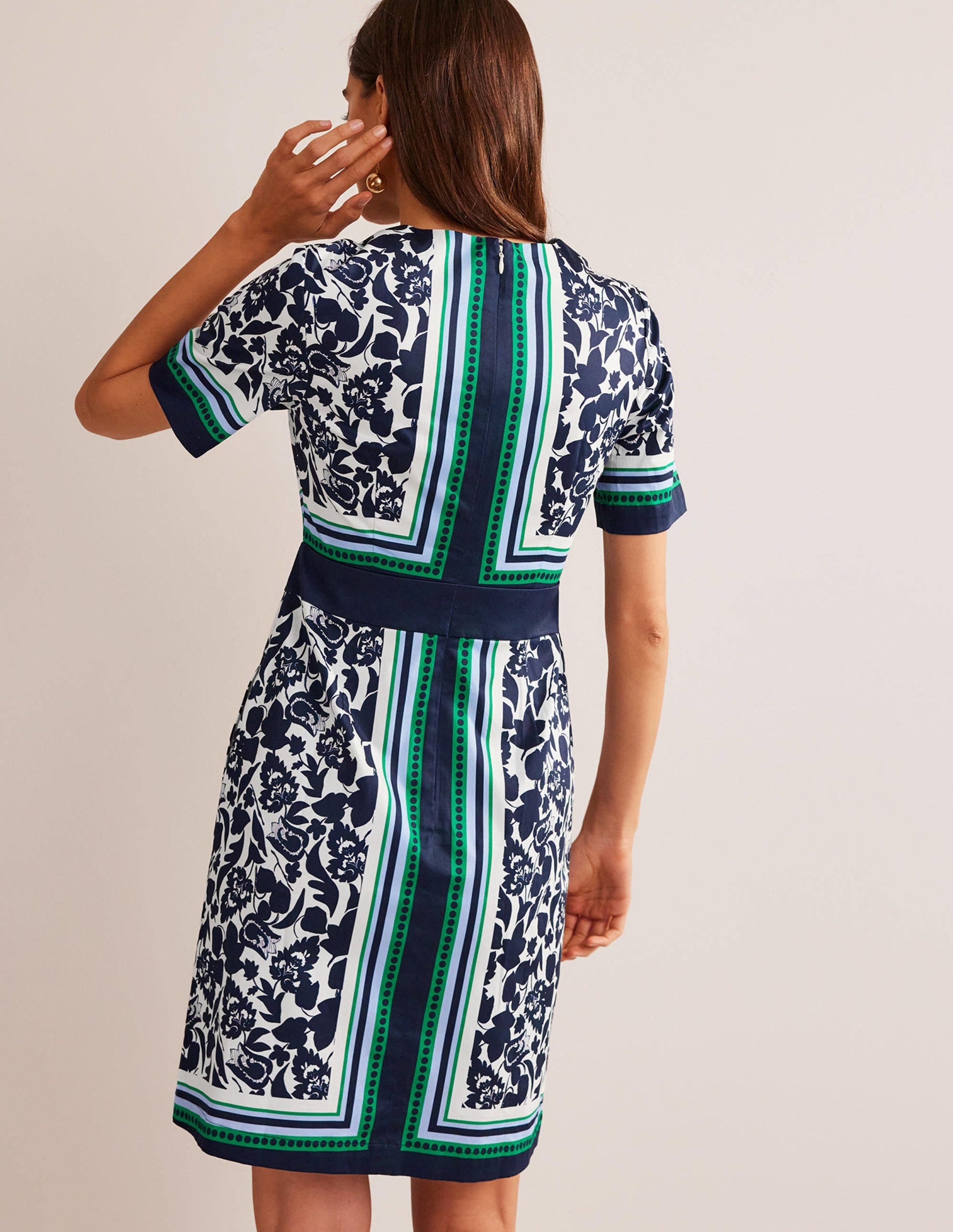 Alexa Cotton Shift Dress-Navy, Tulip Bloom-3