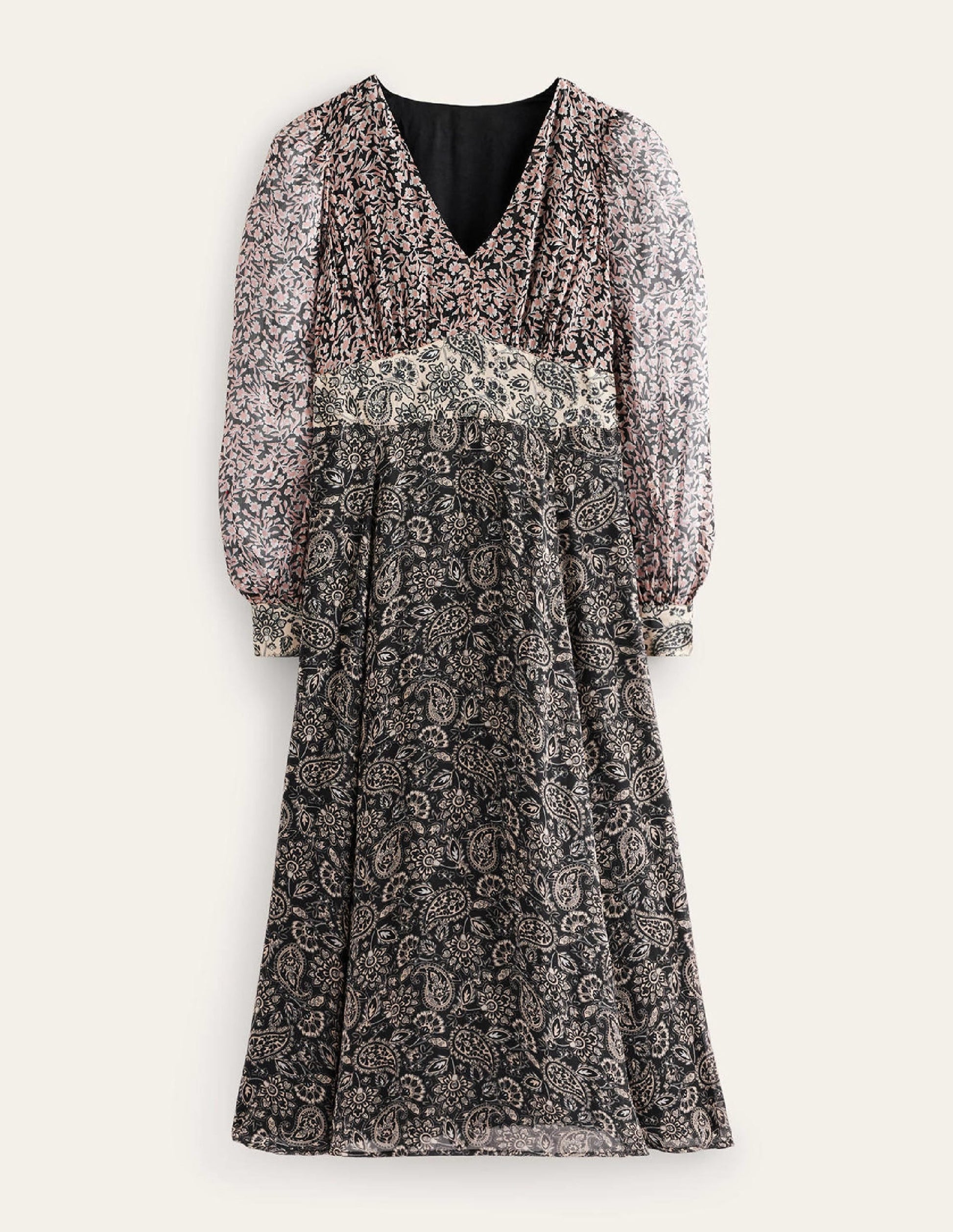 Imelda Remix Contrasting Dress-Black, Abstract Vine-6