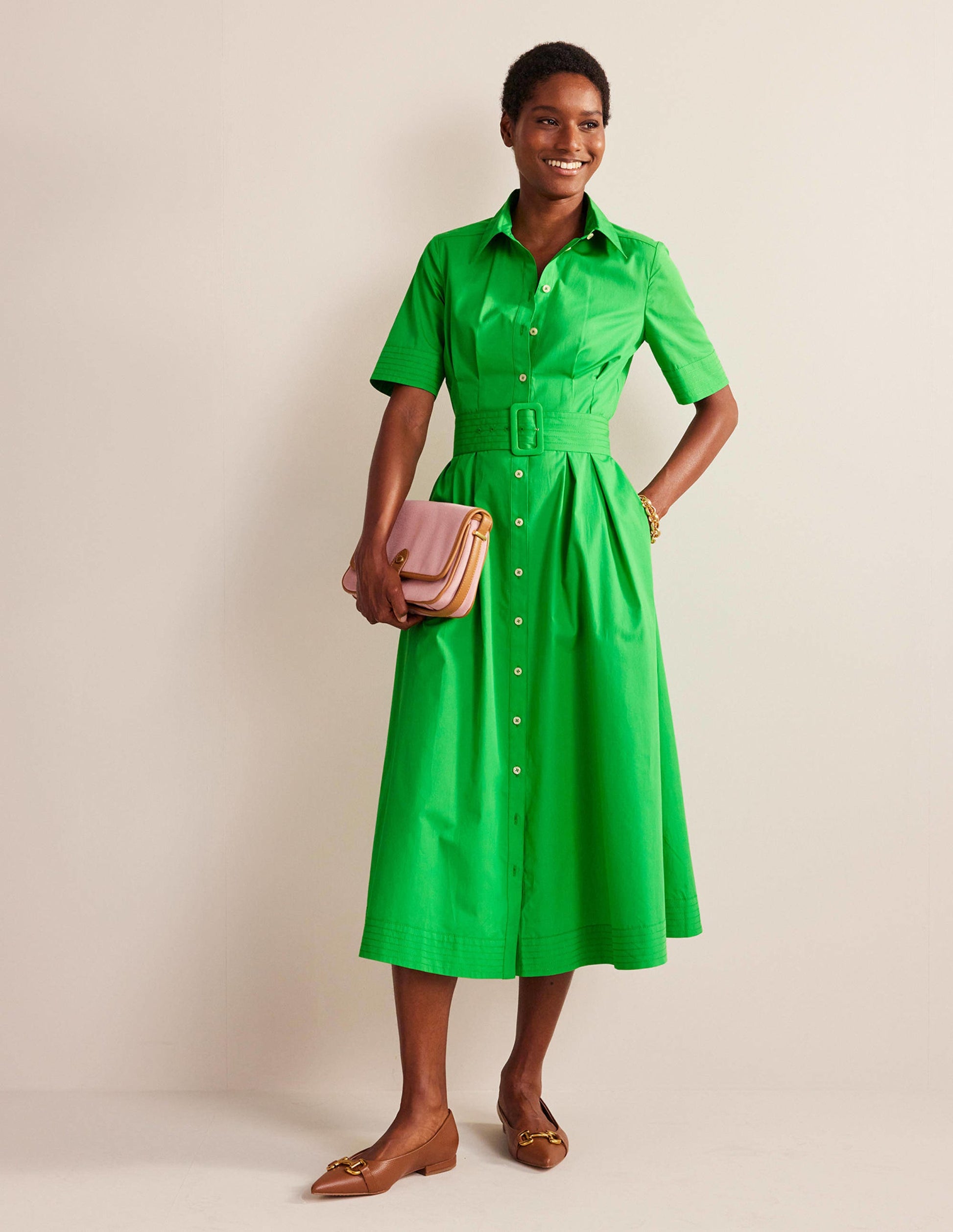 Pippa Midi Shirt Dress-Bright Green-1