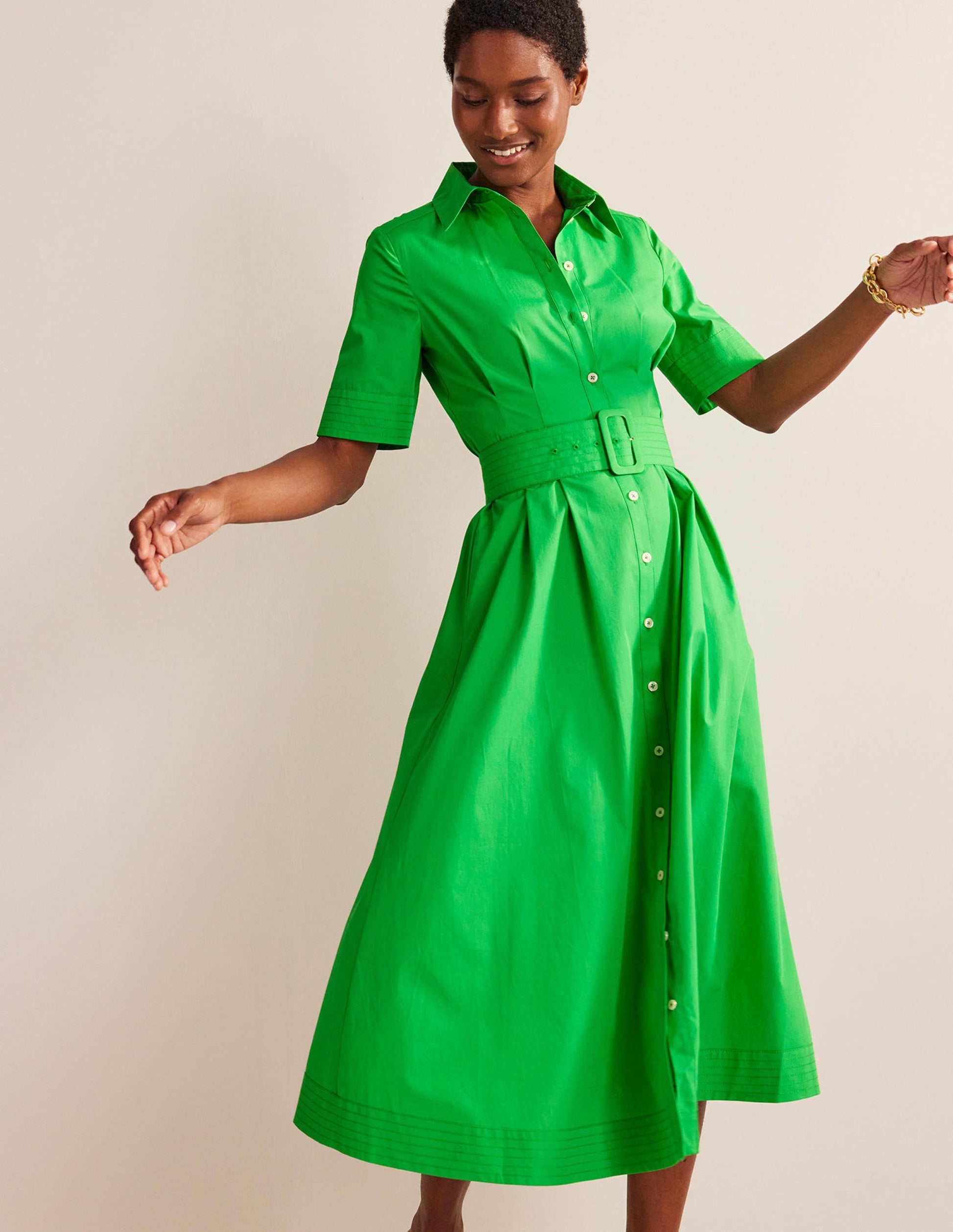 Pippa Midi Shirt Dress-Bright Green-4
