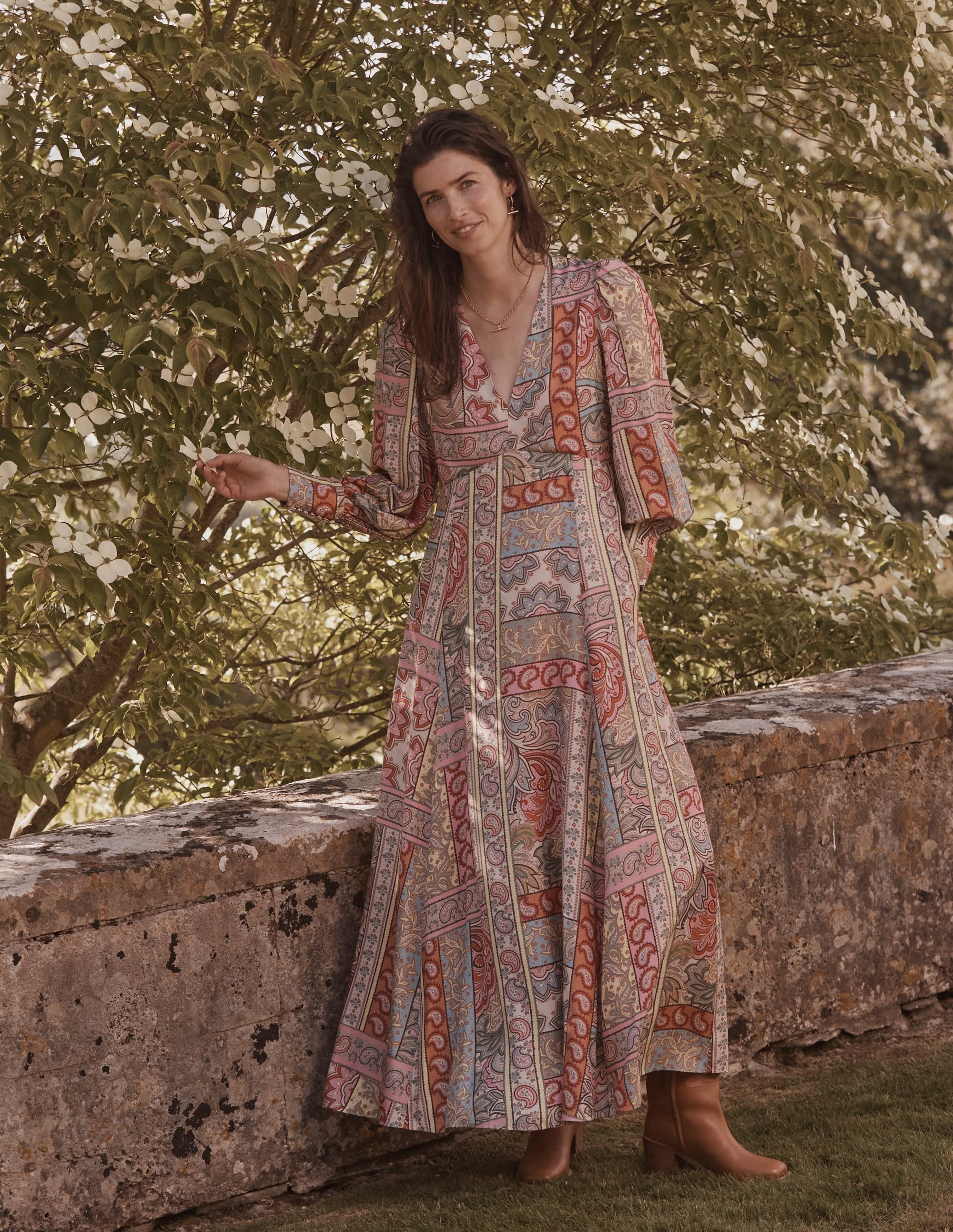 Blouson Sleeve Maxi Tea Dress-Multi, Patchwork - Image 5