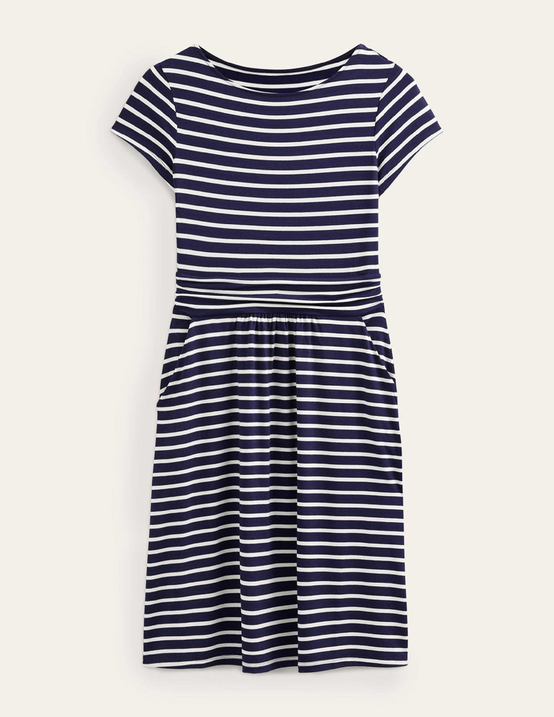 Amelie Jersey Dress-Navy, Ivory Stripe-6