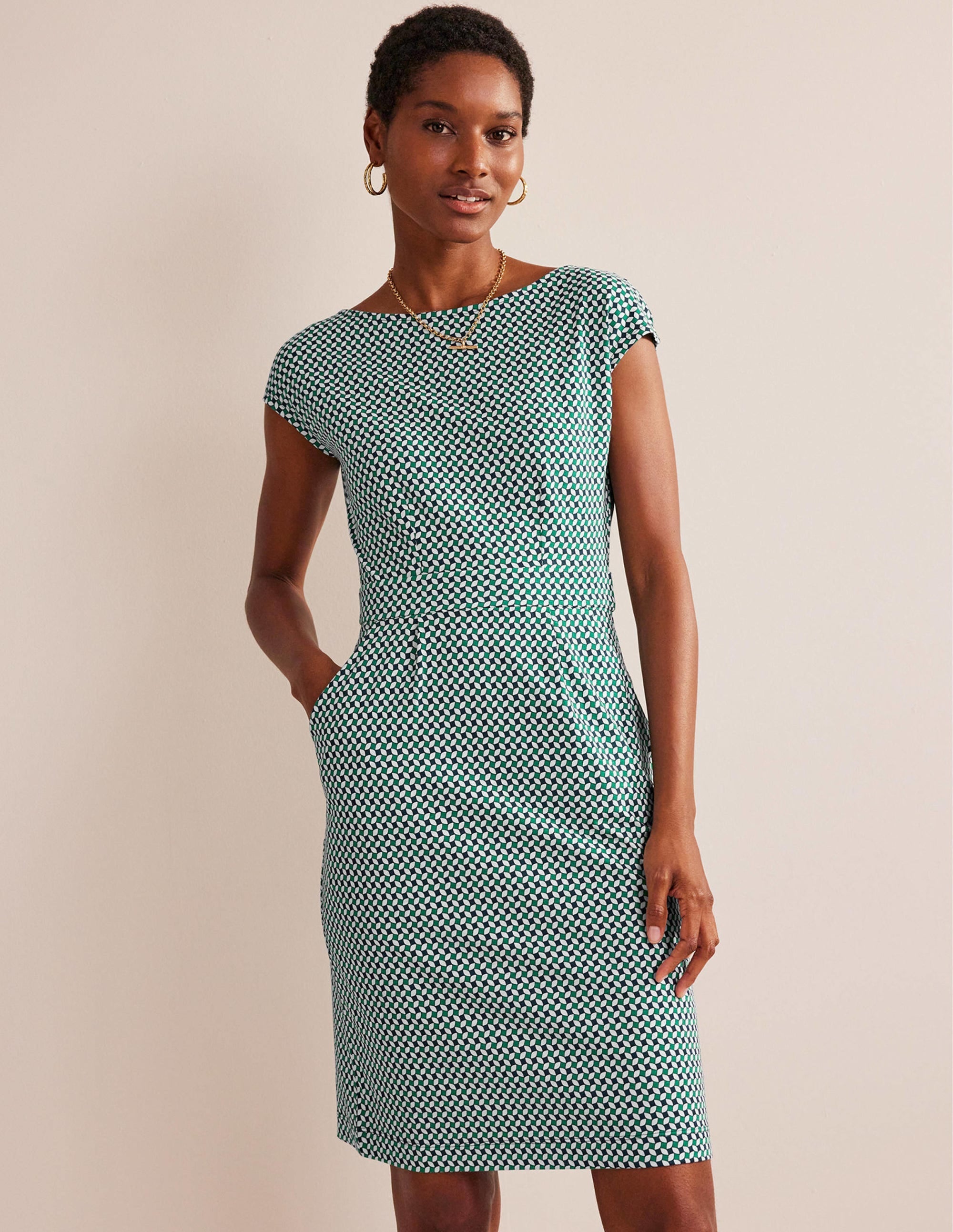 Florrie Jersey Dress-Meadow Green, Abstract Diamond - Image 1