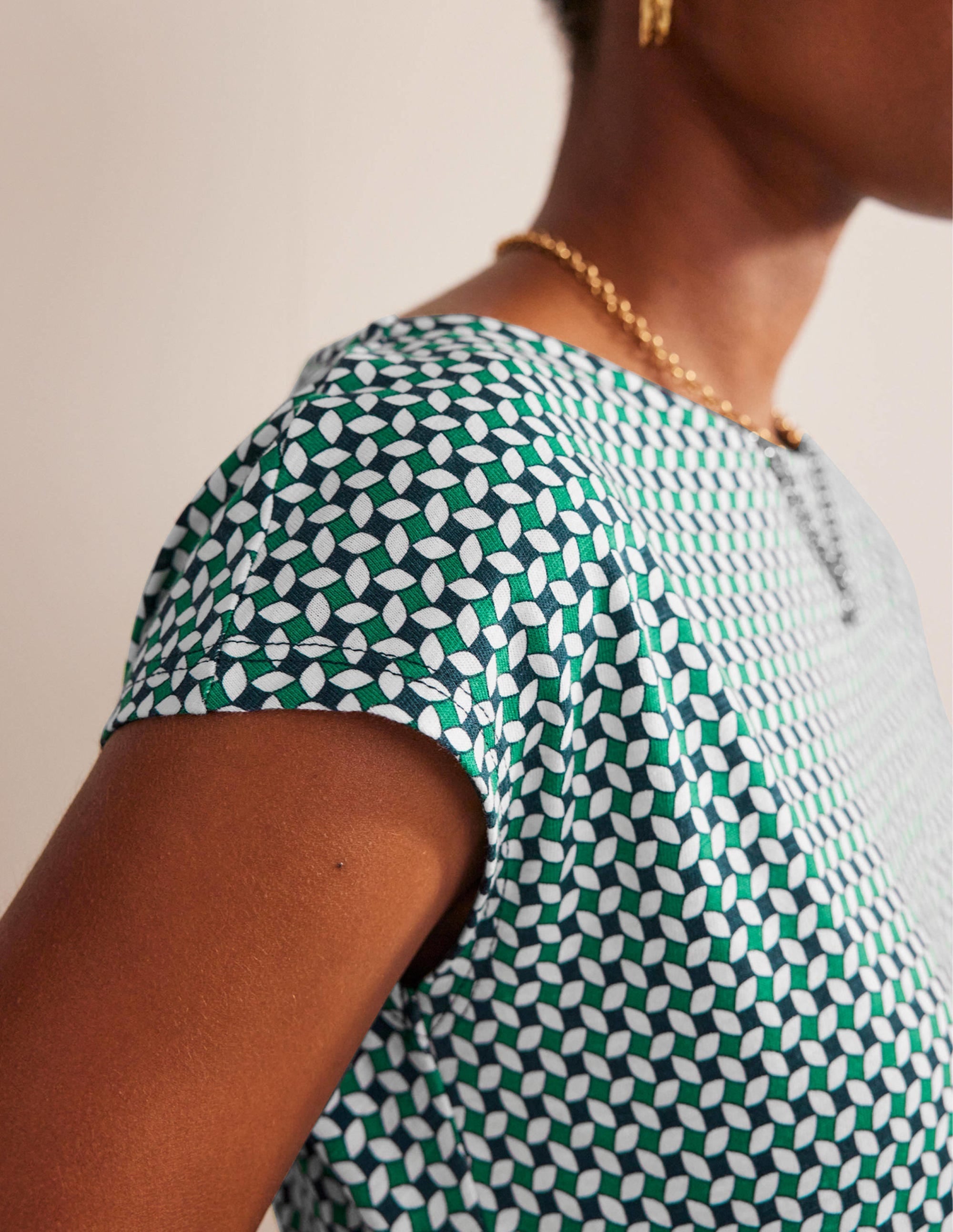 Florrie Jersey Dress-Meadow Green, Abstract Diamond - Image 2