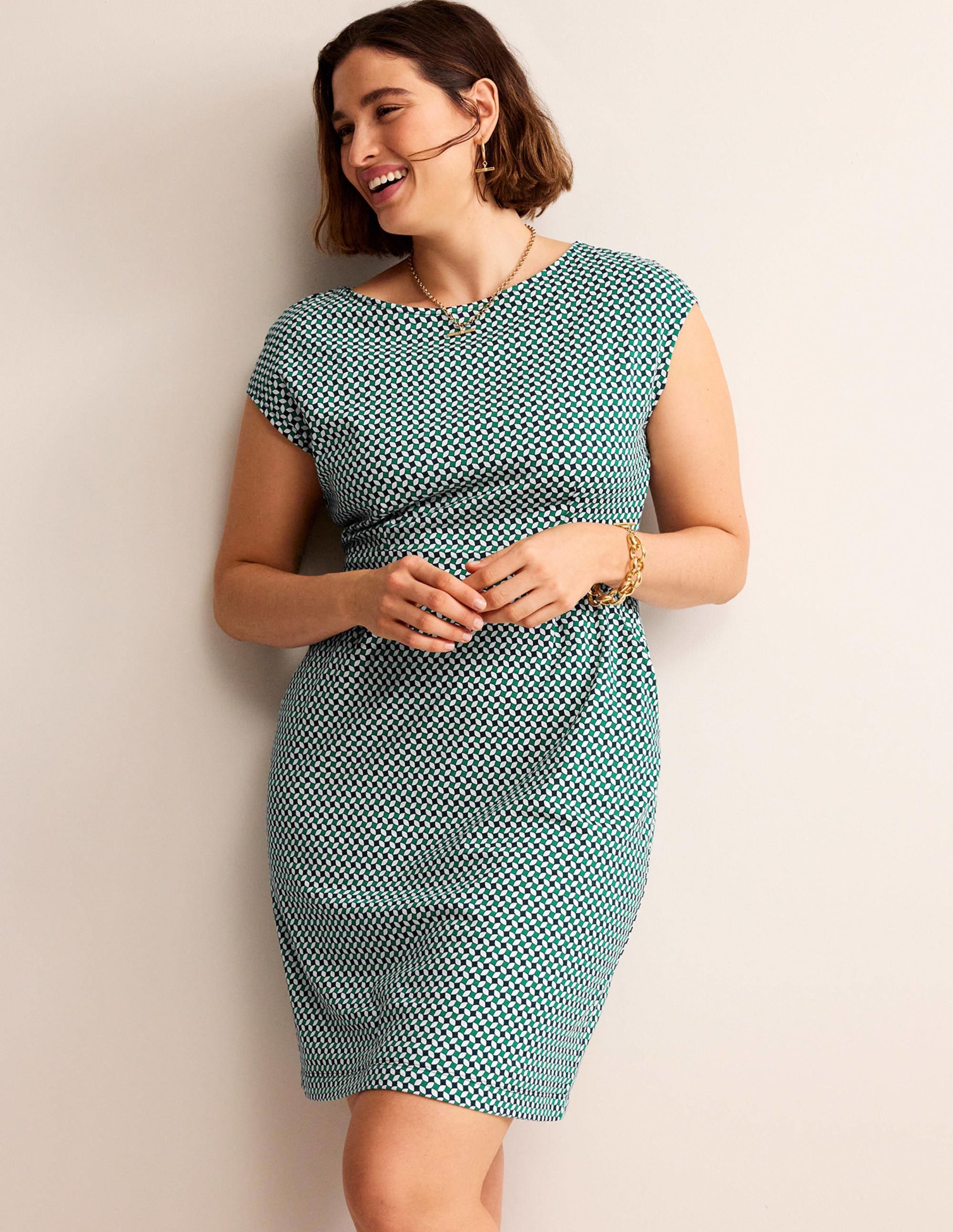 Florrie Jersey Dress-Meadow Green, Abstract Diamond - Image 7