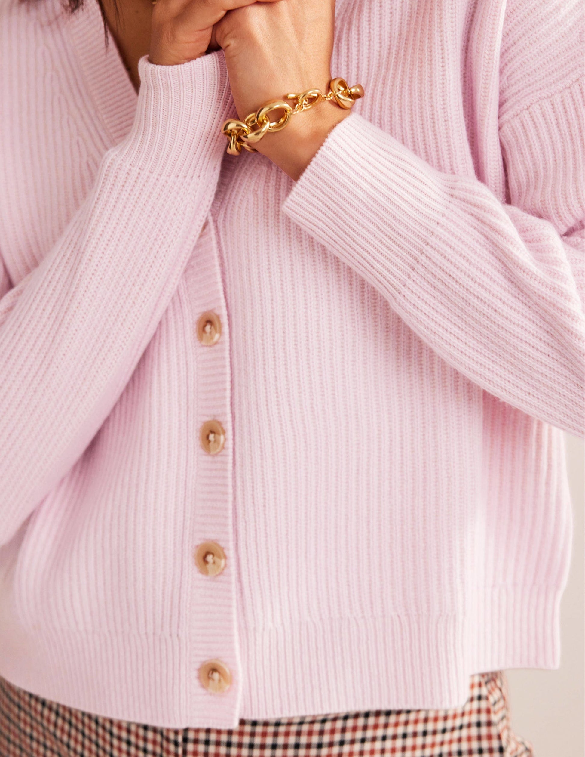 Ribbed Knit Cashmere Cardigan-Cameo Pink-2