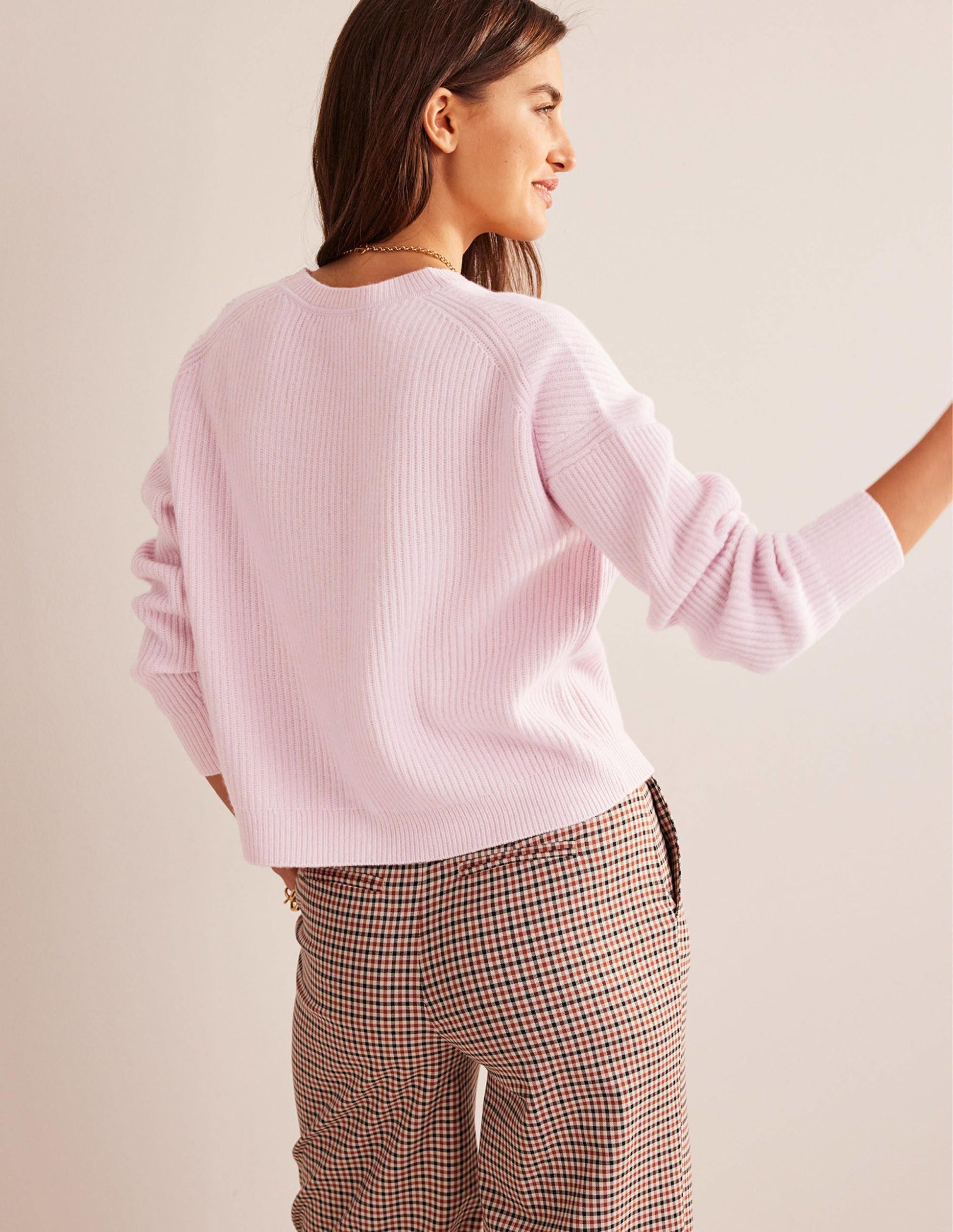 Ribbed Knit Cashmere Cardigan-Cameo Pink-3