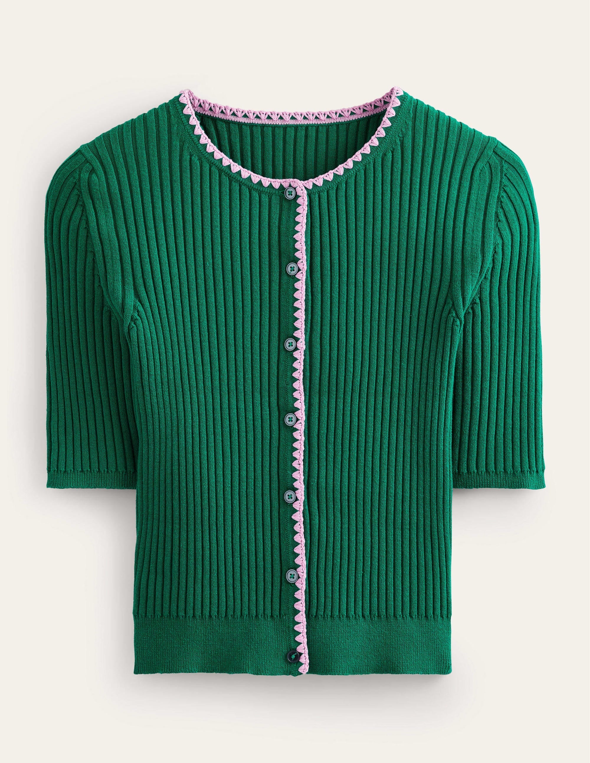 Crochet-Trim Ribbed Cardigan-Bright Emerald - Image 6
