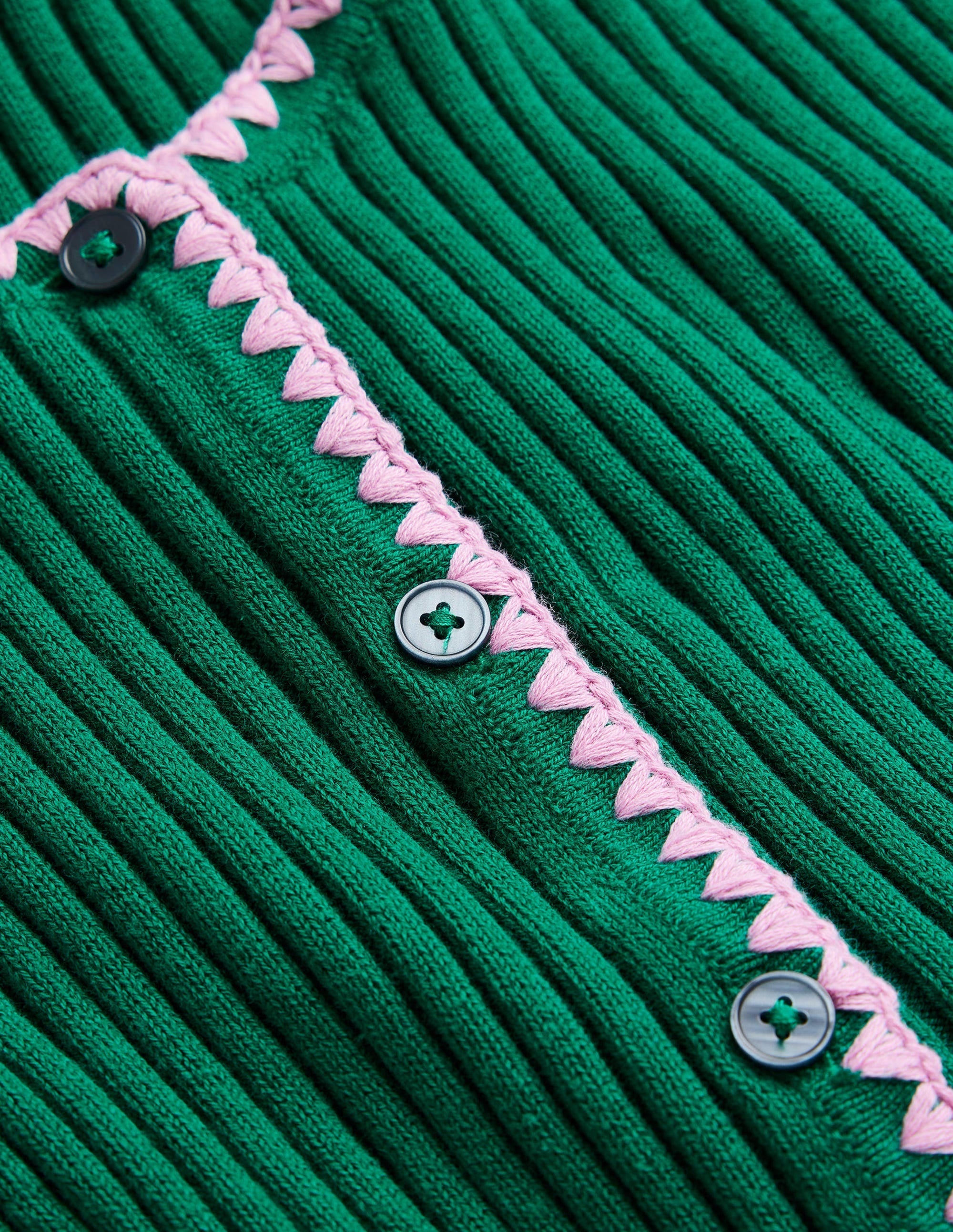Crochet-Trim Ribbed Cardigan-Bright Emerald - Image 7