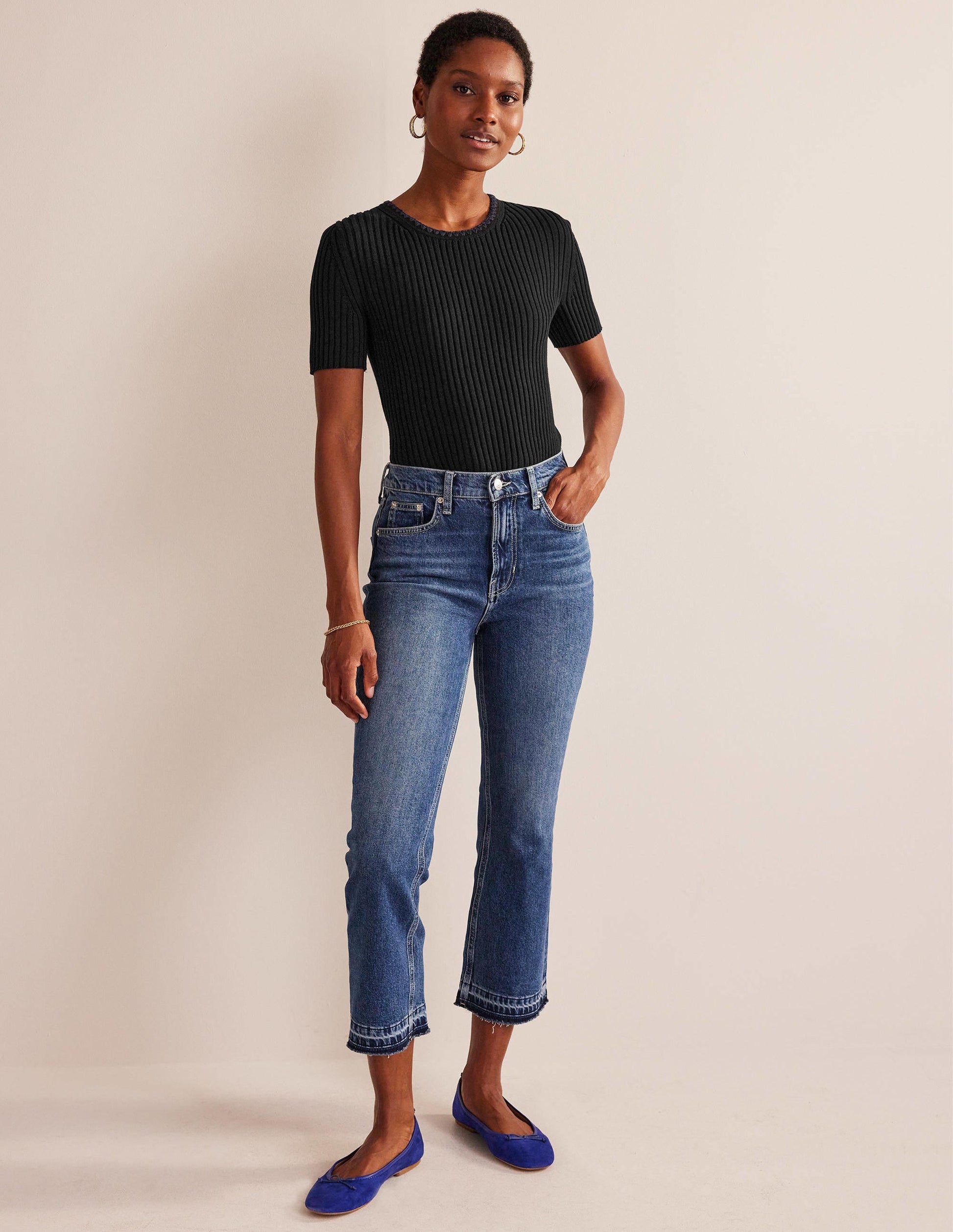 Crochet-Trim Knitted T-Shirt-Black-4